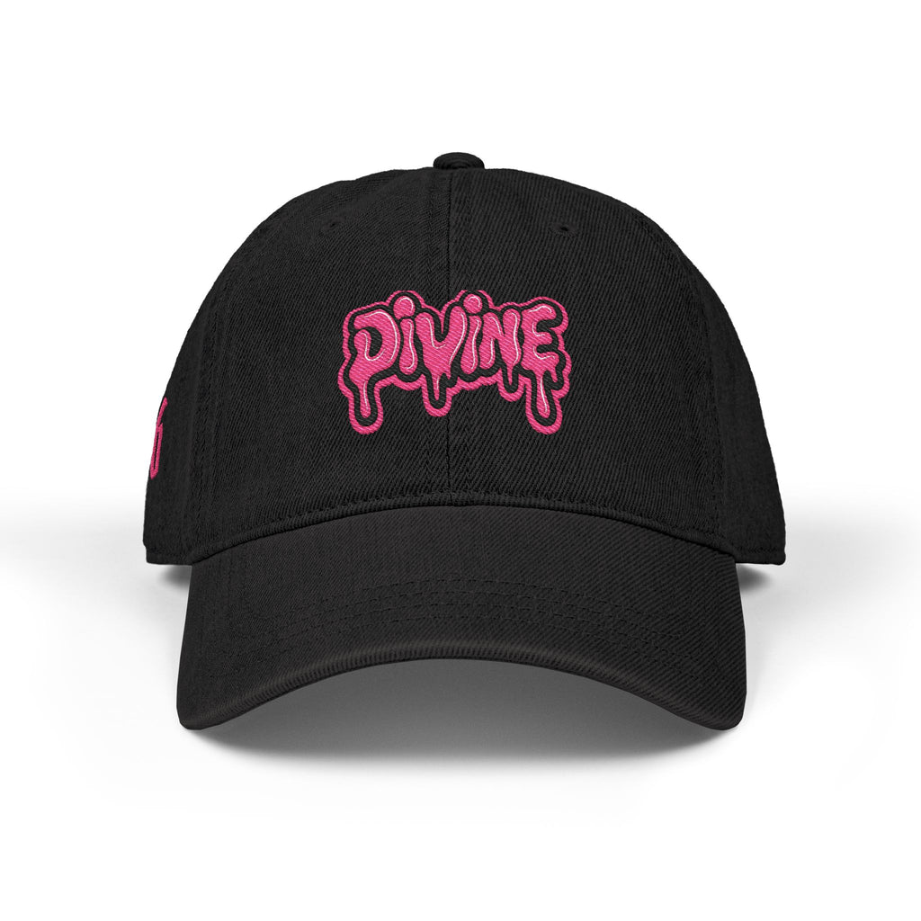 Embroidered 'Divine' Denim Hat - Pink Drip Logo Baseball Cap