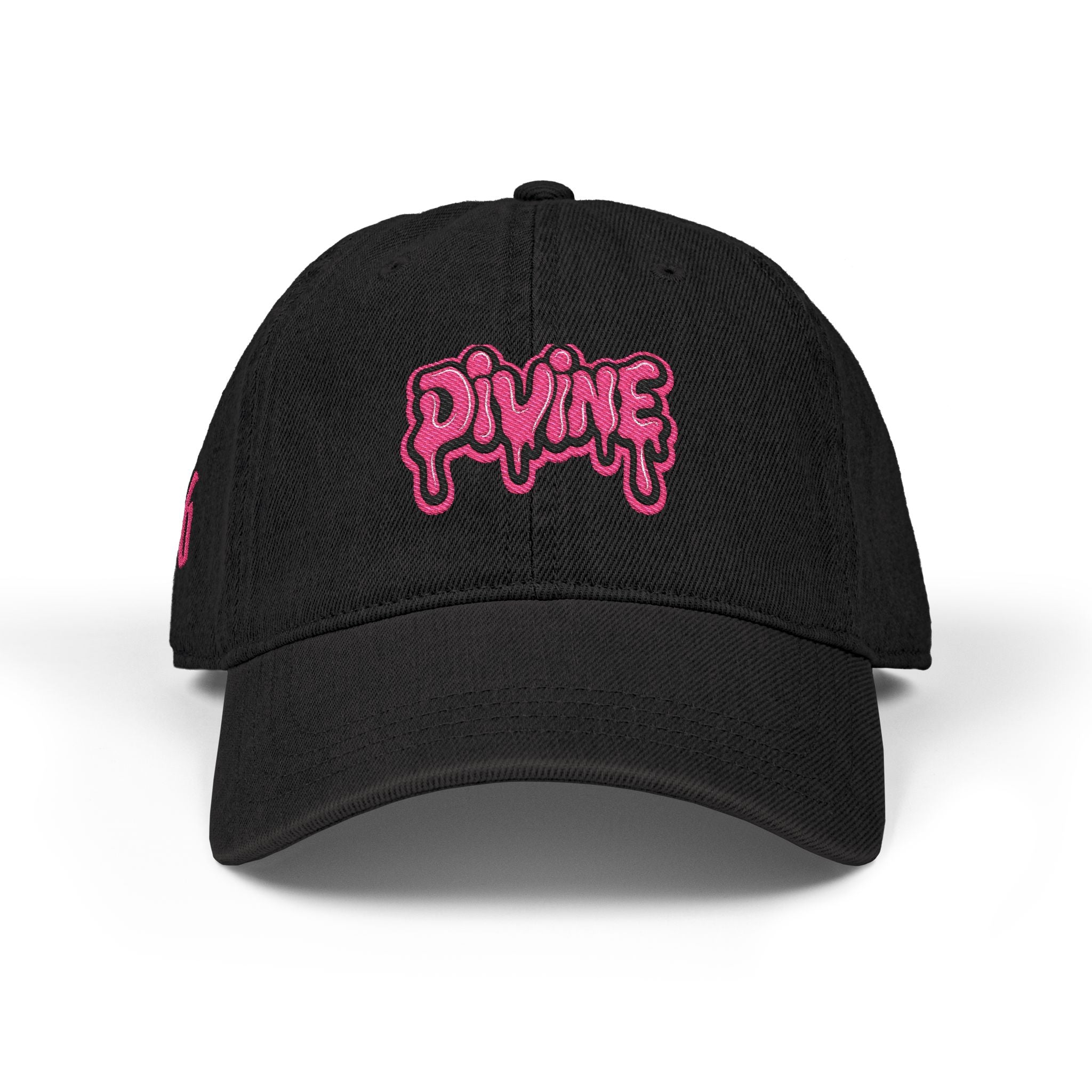 Embroidered 'Divine' Denim Hat - Pink Drip Logo Baseball Cap