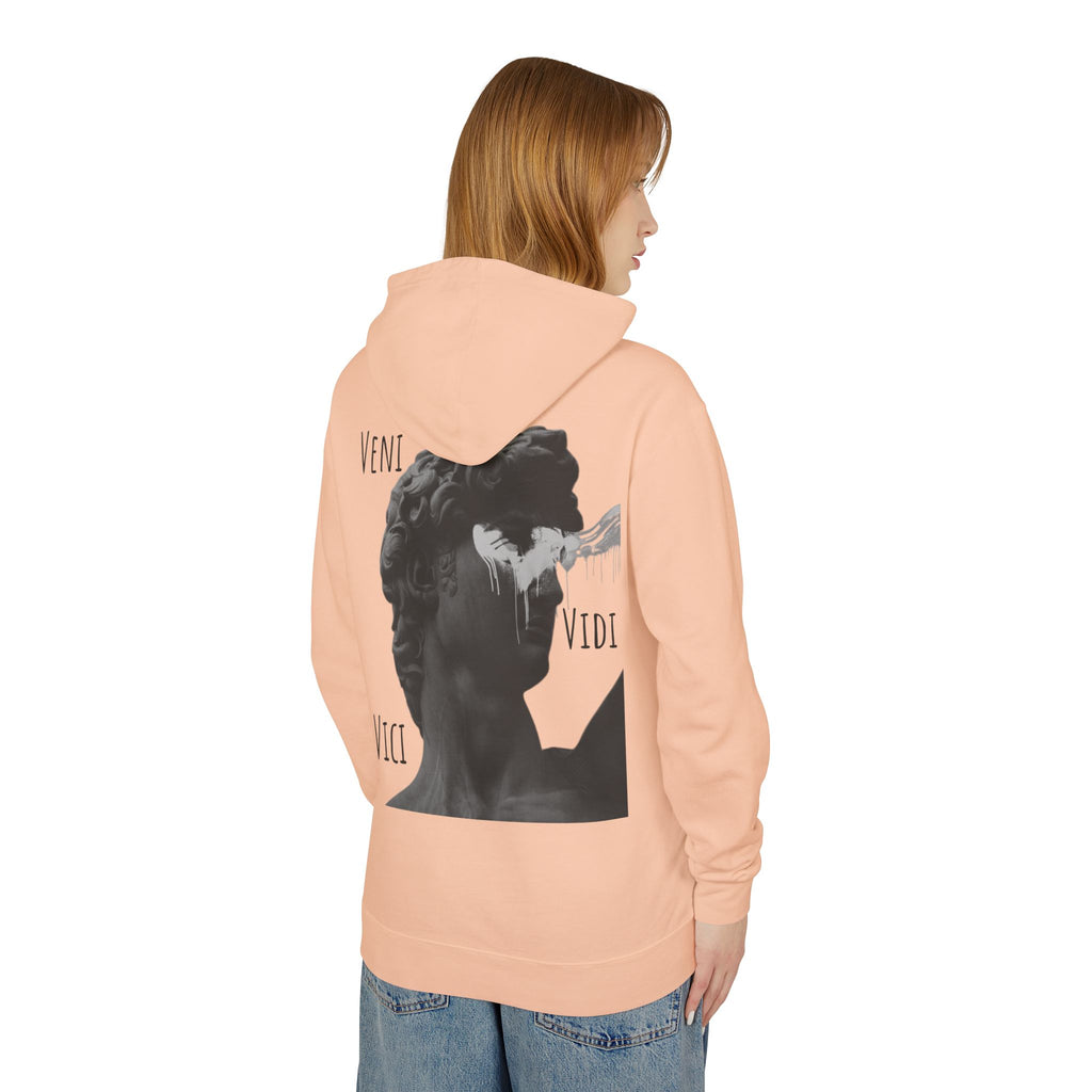 “Veni Vidi Vici” Statue Graphic Hoodie — Lightweight Vintage Art Pullover