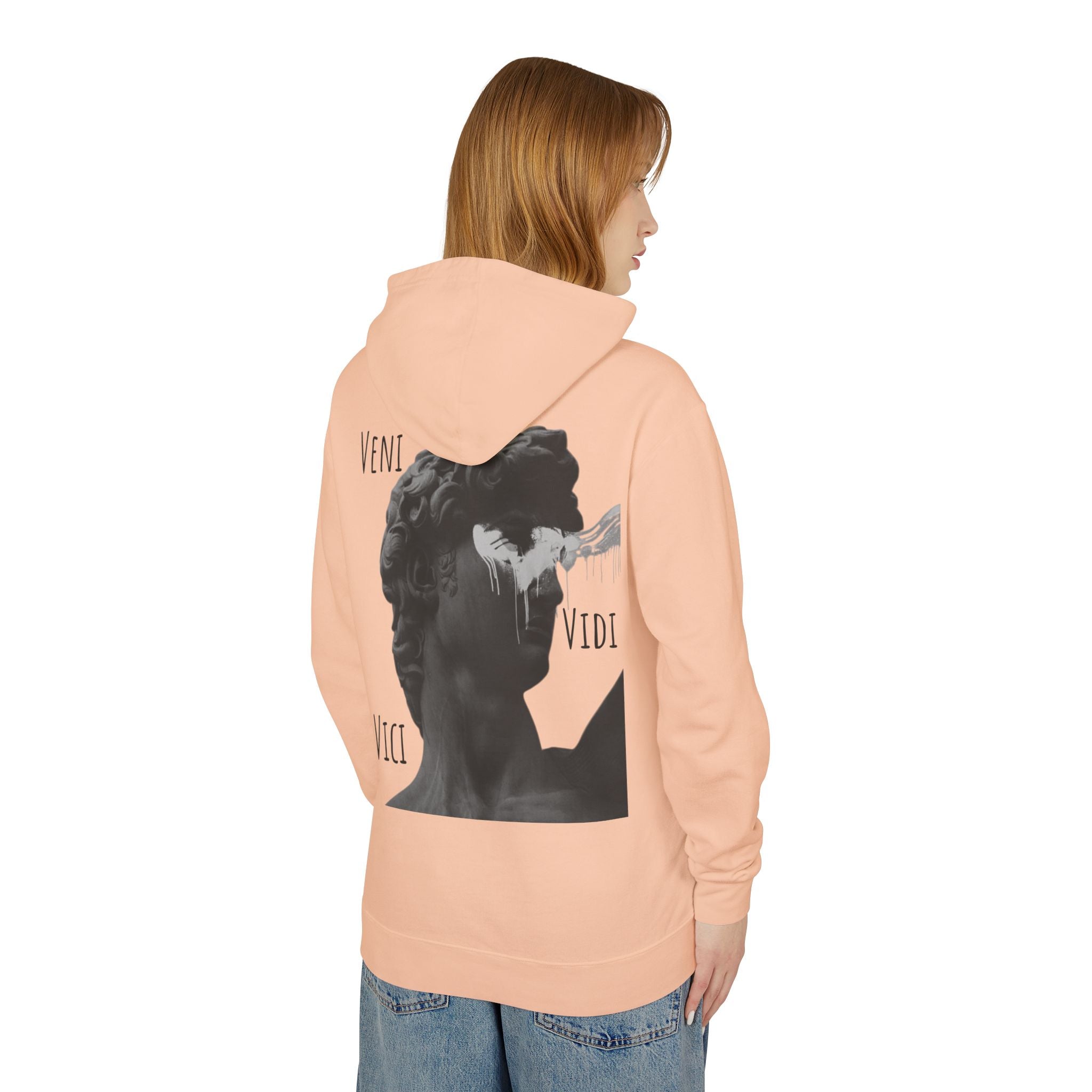 “Veni Vidi Vici” Statue Graphic Hoodie — Lightweight Vintage Art Pullover