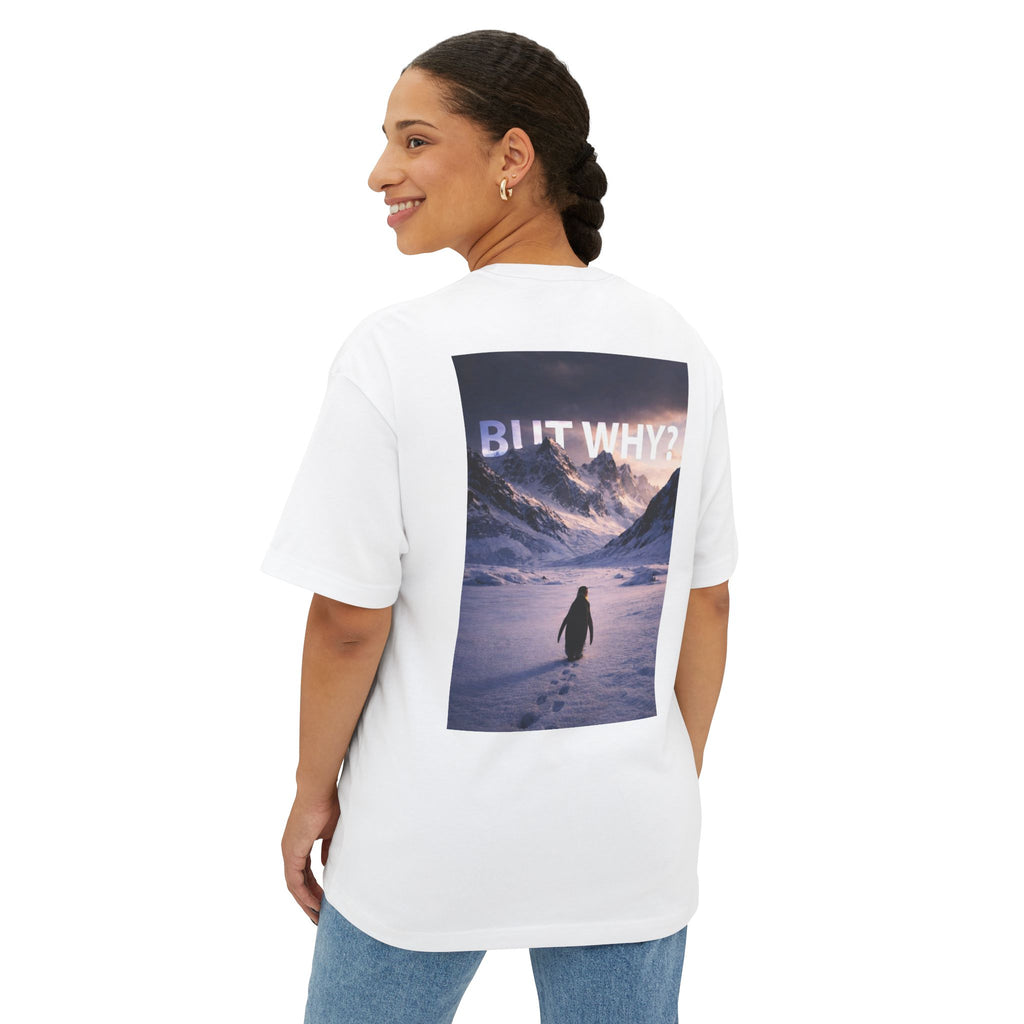 Unisex Oversized Boxy Tee - 'But Why?' Mountain Design