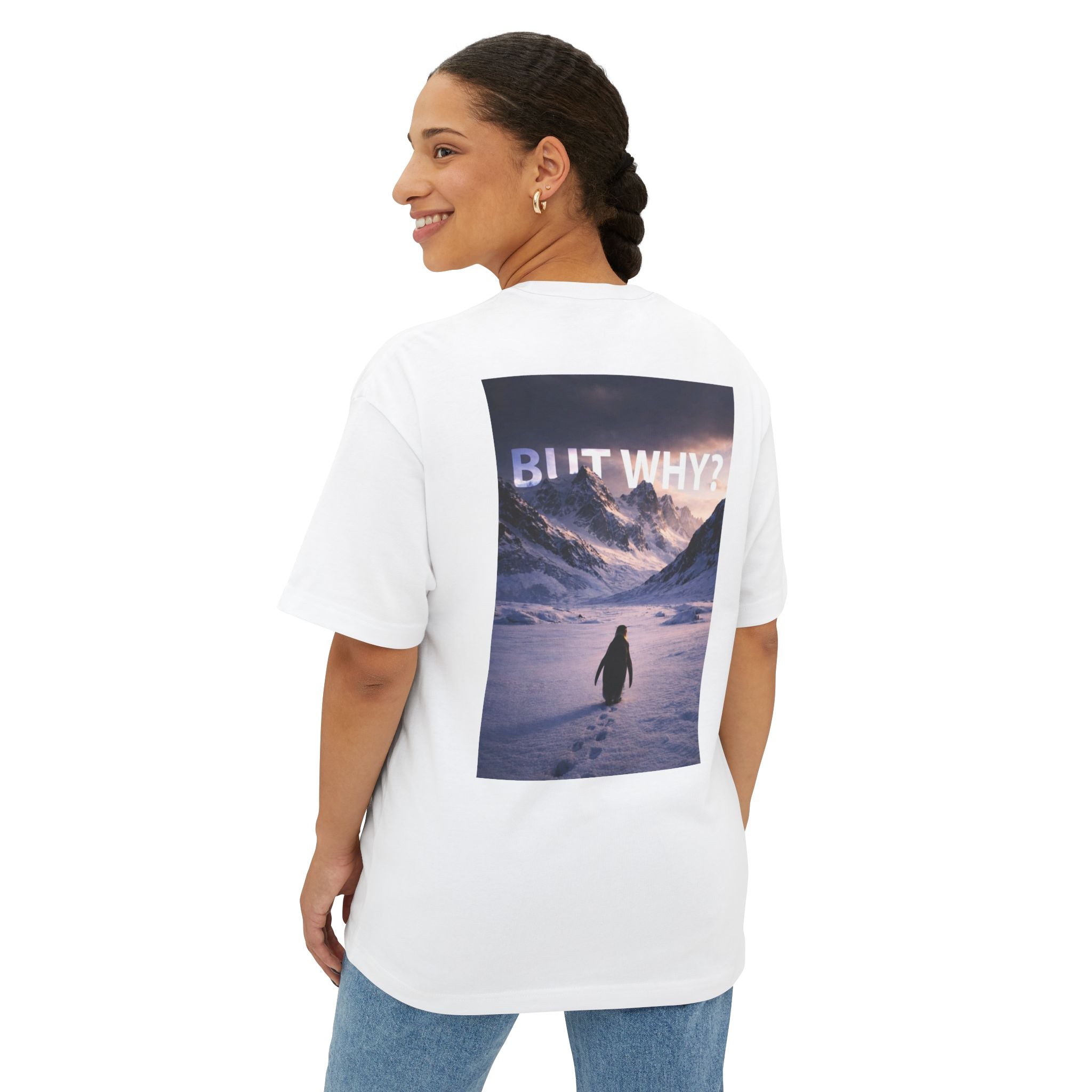 Unisex Oversized Boxy Tee - 'But Why?' Mountain Design