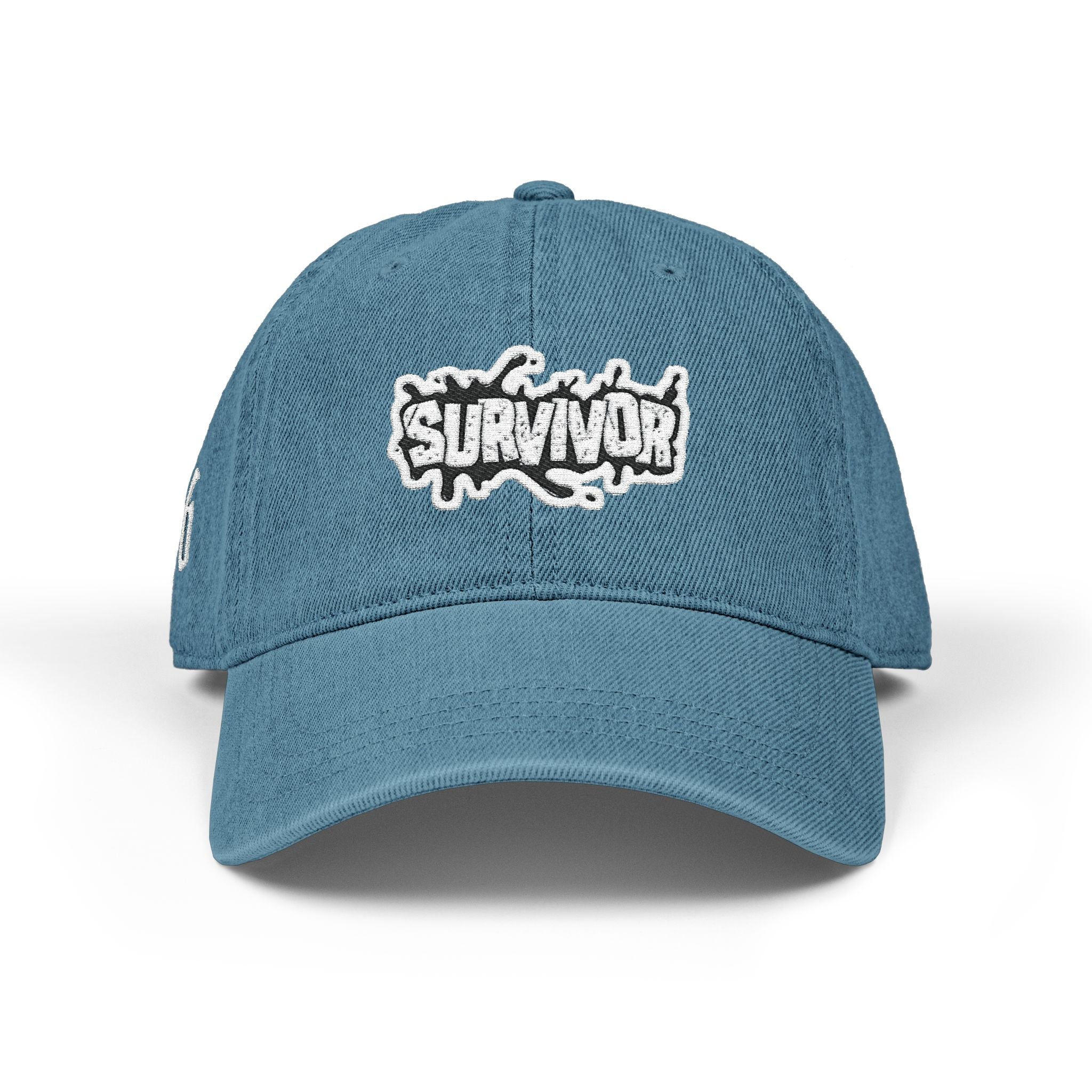 Survivor Embroidered Denim Hat — Distressed Patch Baseball Cap