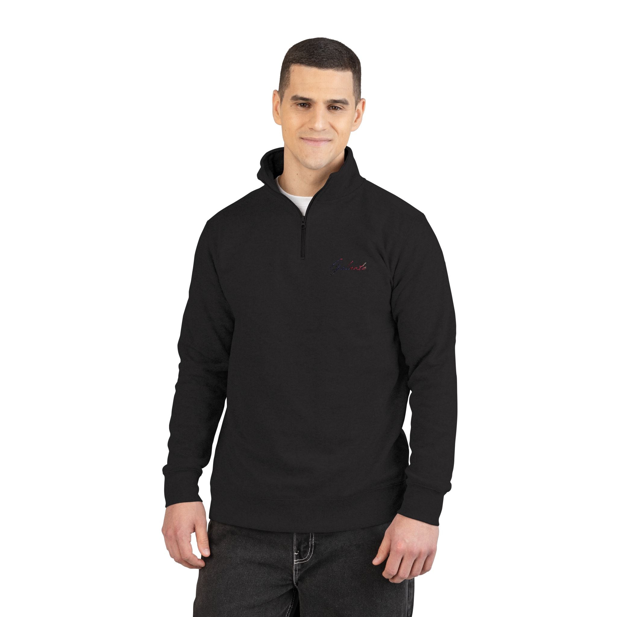 Embroidered 'Veni Vidi Vici' Quarter-Zip Pullover