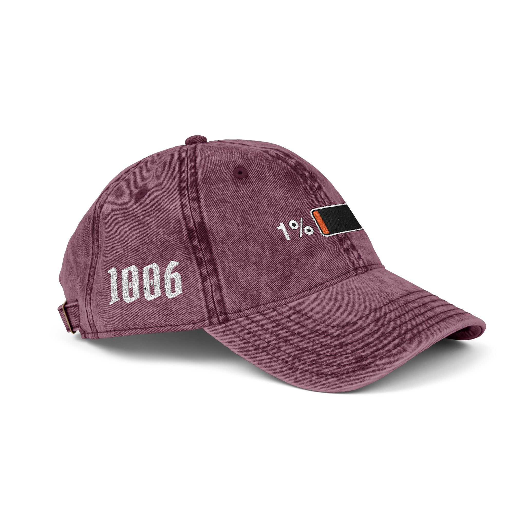 Vintage Embroidered Cap — 1% Low Battery Graphic