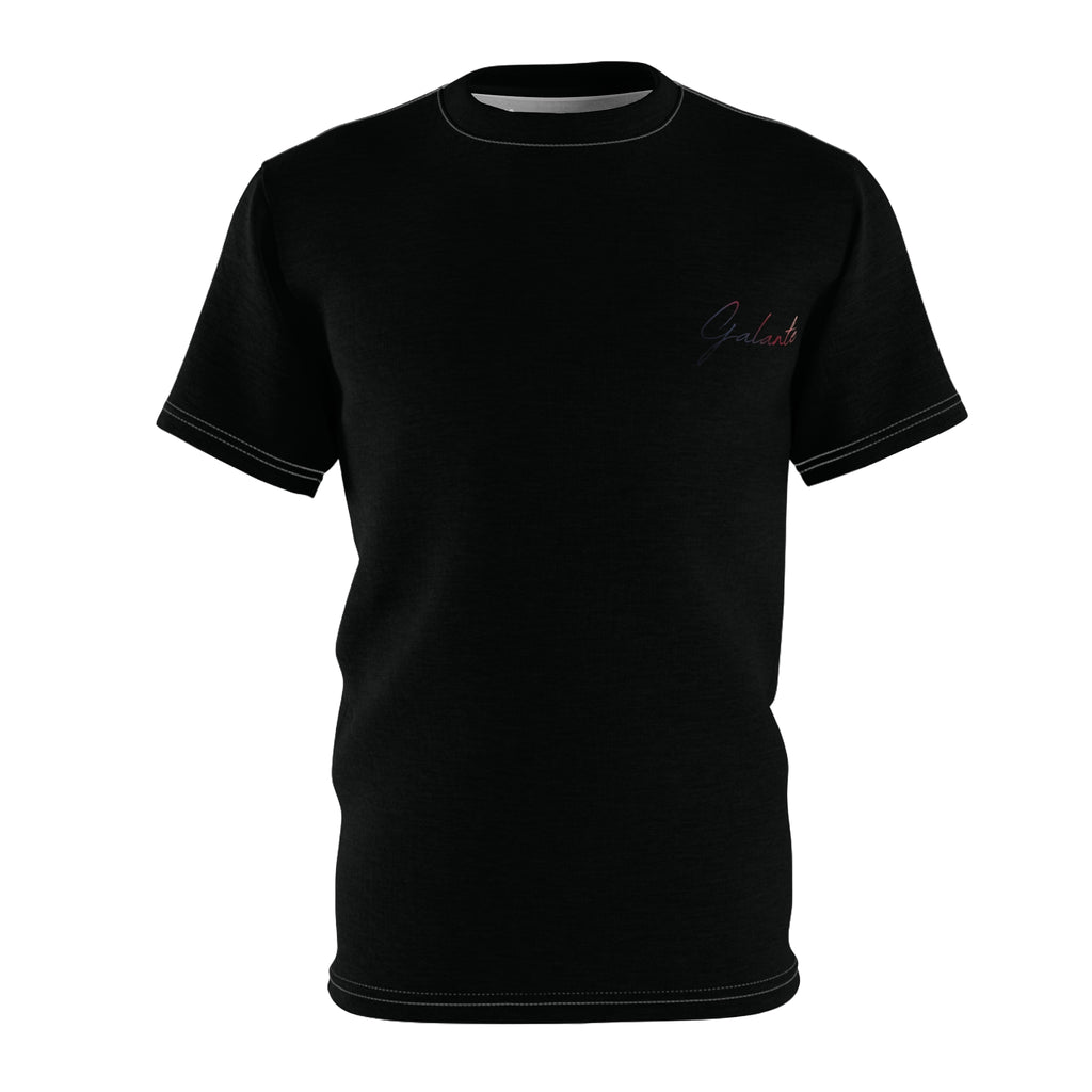 Minimal Script Chest Tee — Black Cut & Sew T‑Shirt