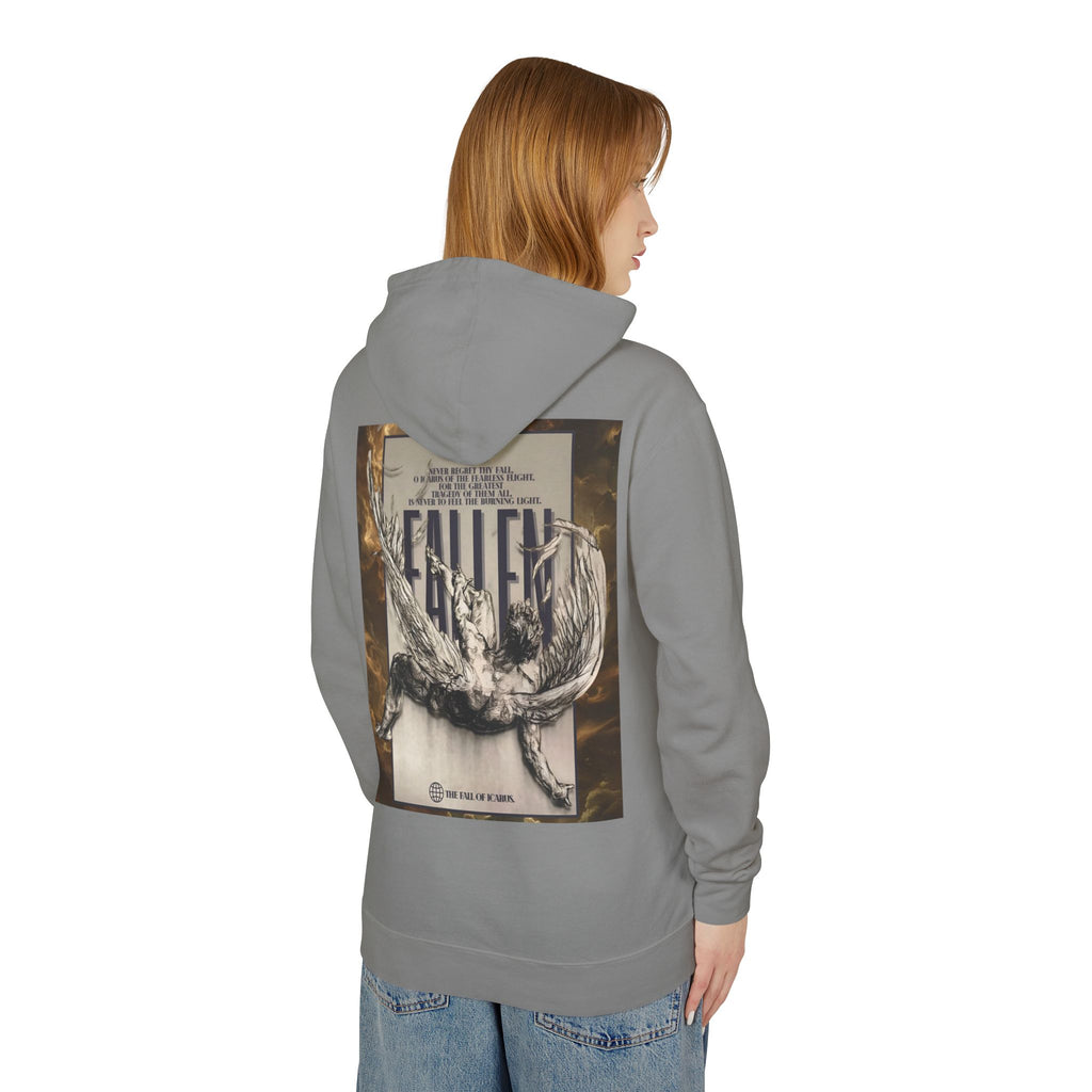 Fallen Graphic Hoodie — Vintage Angel Illustration Back with 'Galante' Script Chest