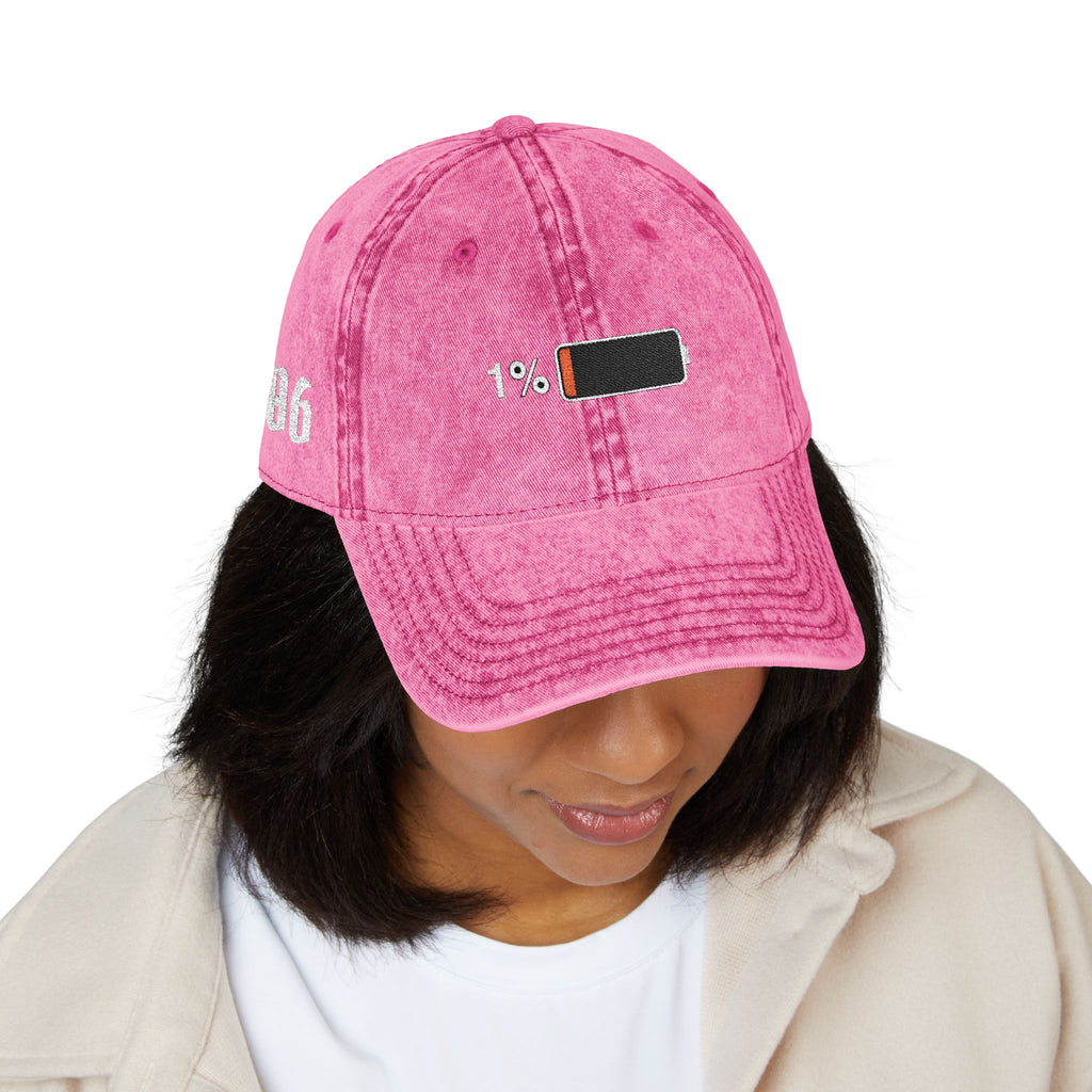 Vintage Embroidered Cap — 1% Low Battery Graphic