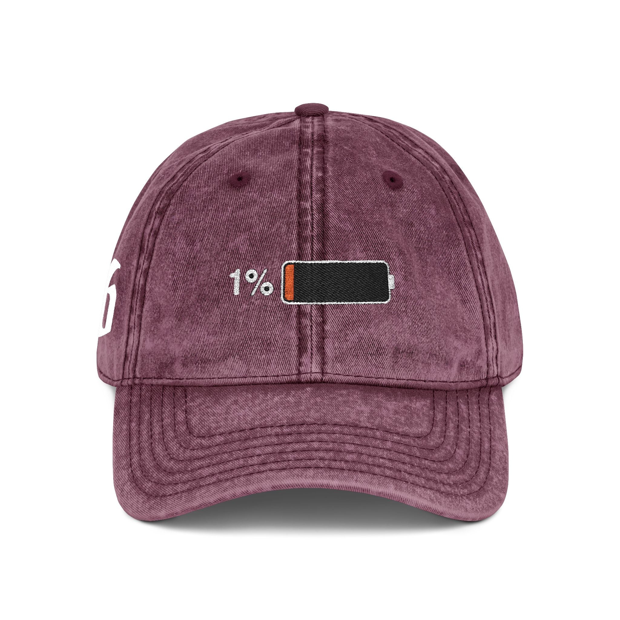 Vintage Embroidered Cap — 1% Low Battery Graphic