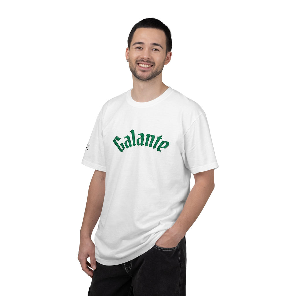 Galante Vintage-Style Tee — White T-Shirt with Green Arch Logo