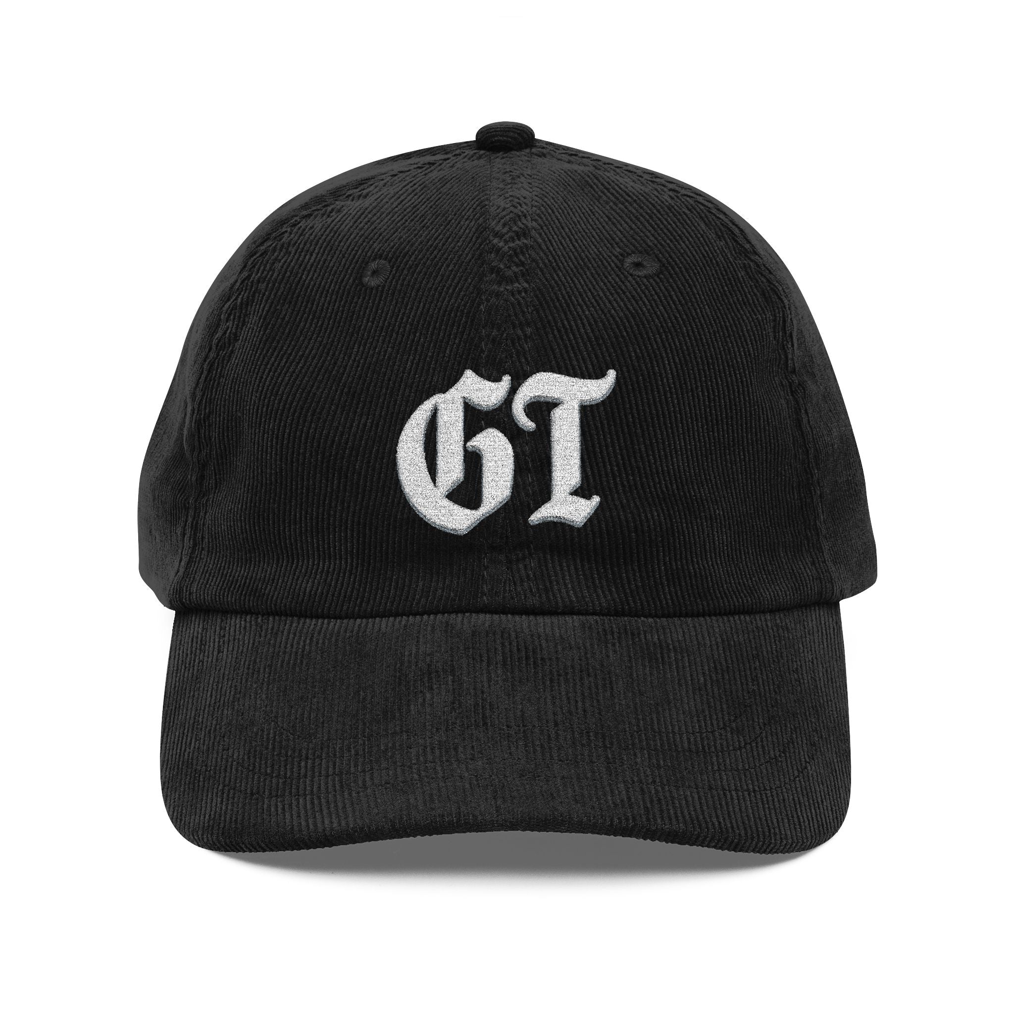 Vintage Corduroy Baseball Cap — Embroidered 'GT' Old English Logo, Retro Casual Hat