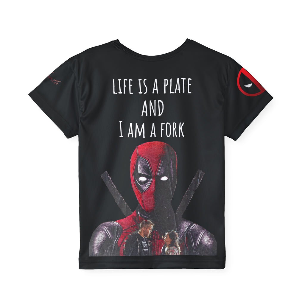 Deadpool Quote Kids Jersey | "Life Is A Plate And I Am A Fork" sports tee