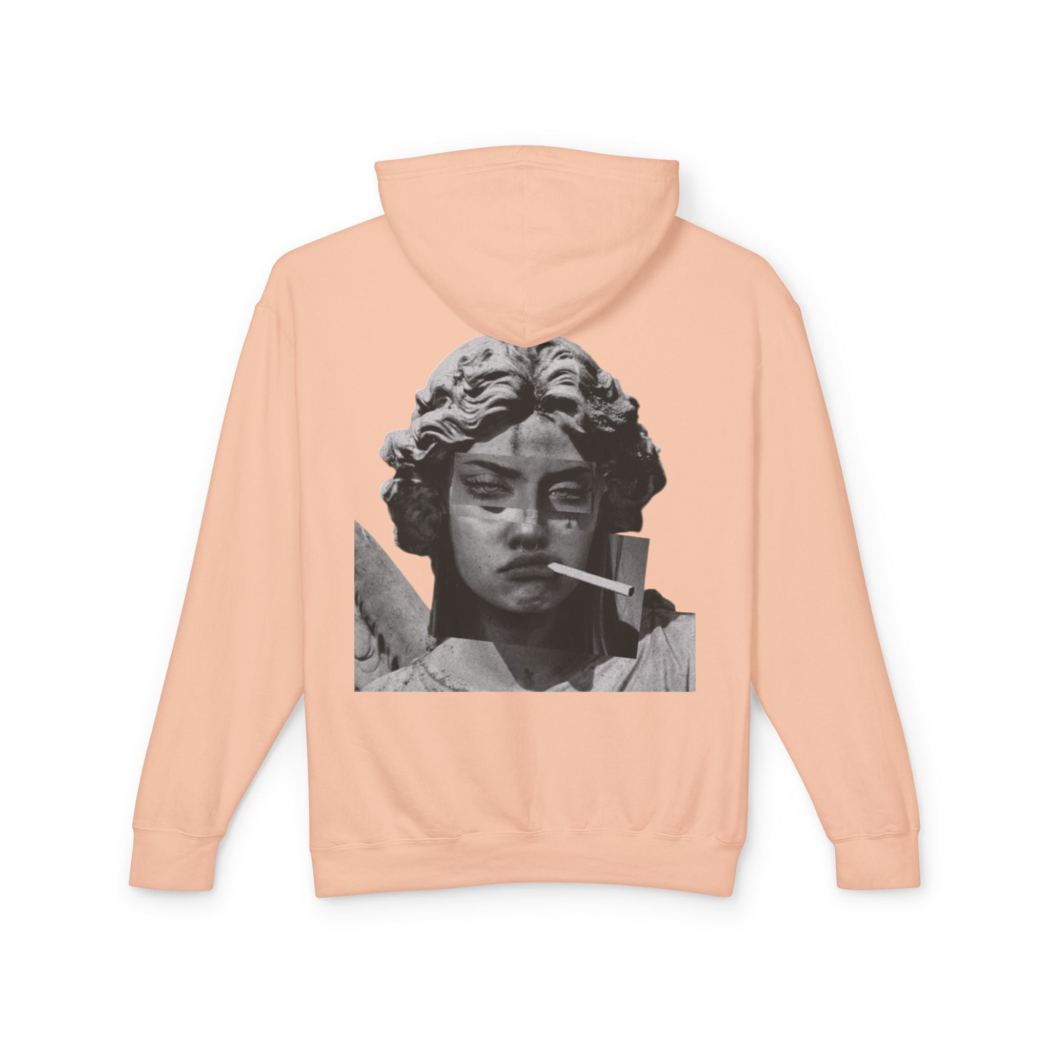 Statue Smoking Hoodie — Retro Grayscale Angel Graphic Hoodie