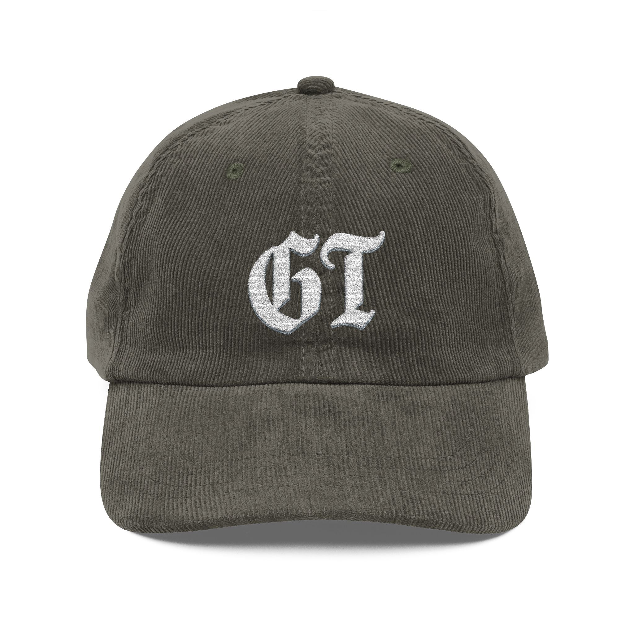 Vintage Corduroy Baseball Cap — Embroidered 'GT' Old English Logo, Retro Casual Hat