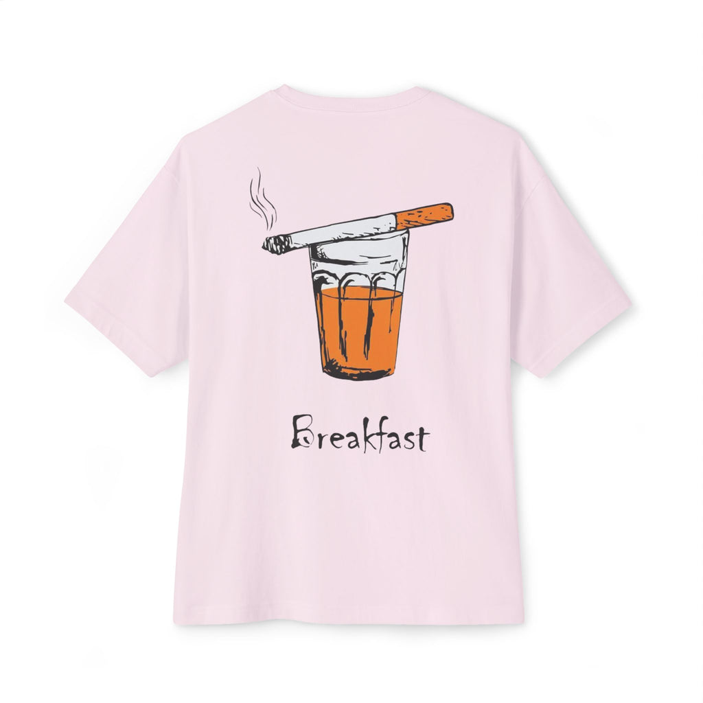 Breakfast Graphic Tee — Cigarette & Drink Illustration Oversized Boxy T‑Shirt
