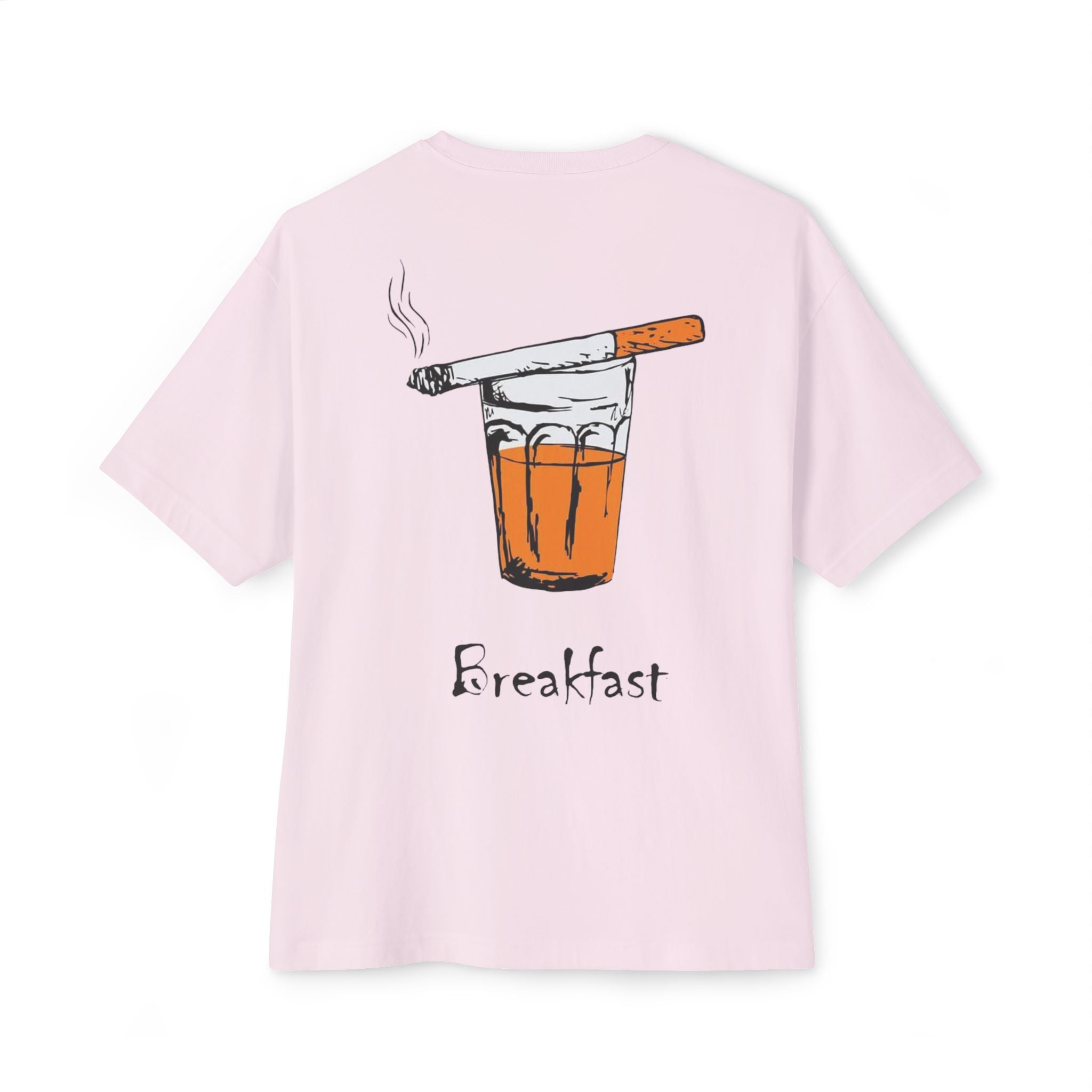 Breakfast Graphic Tee — Cigarette & Drink Illustration Oversized Boxy T‑Shirt