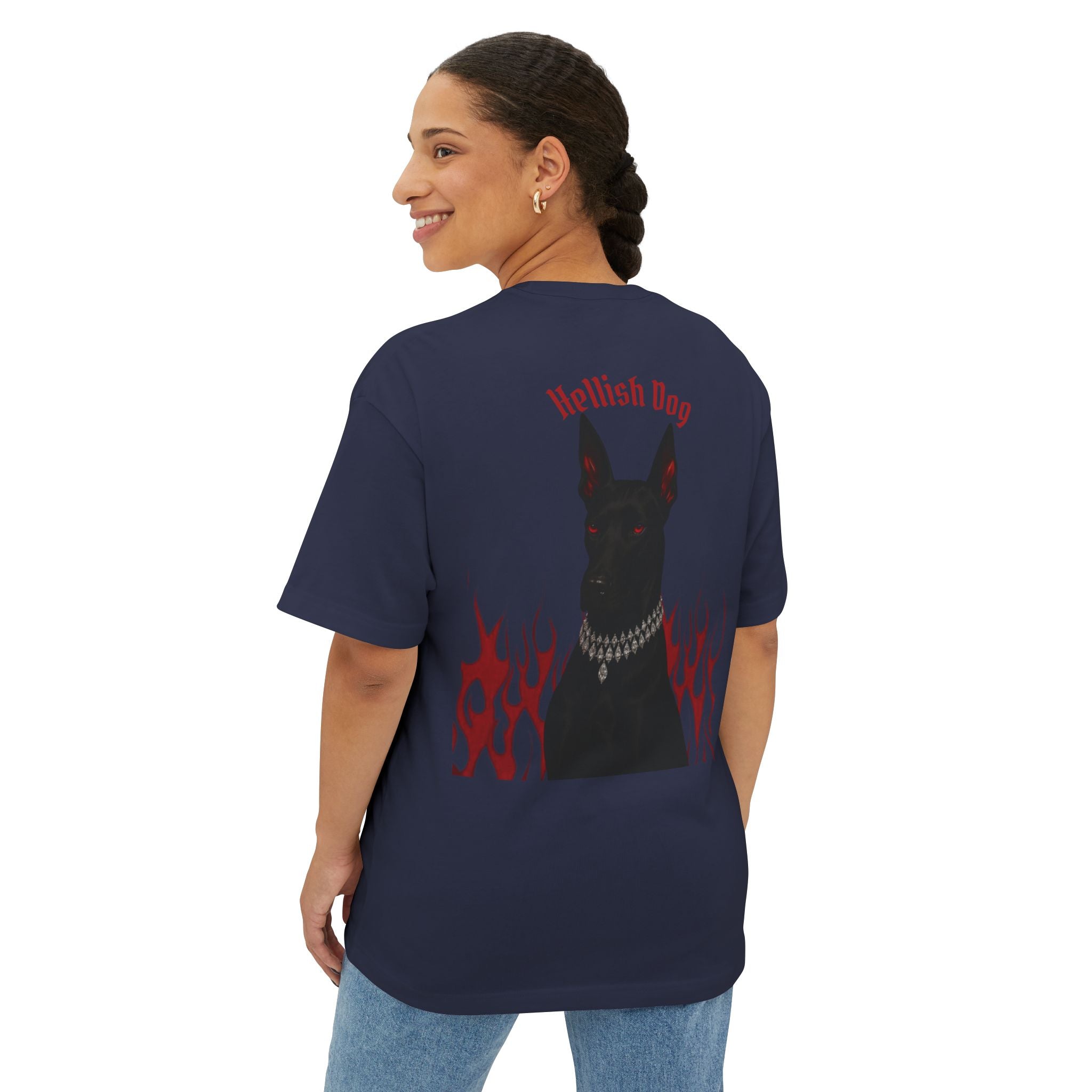 Boxy Tee — "Hellish Dog" Graphic T‑Shirt with Doberman & Flames