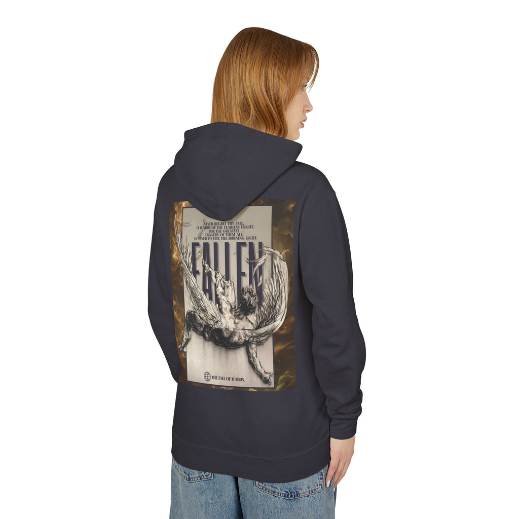 Fallen Graphic Hoodie — Vintage Angel Illustration Back with 'Galante' Script Chest