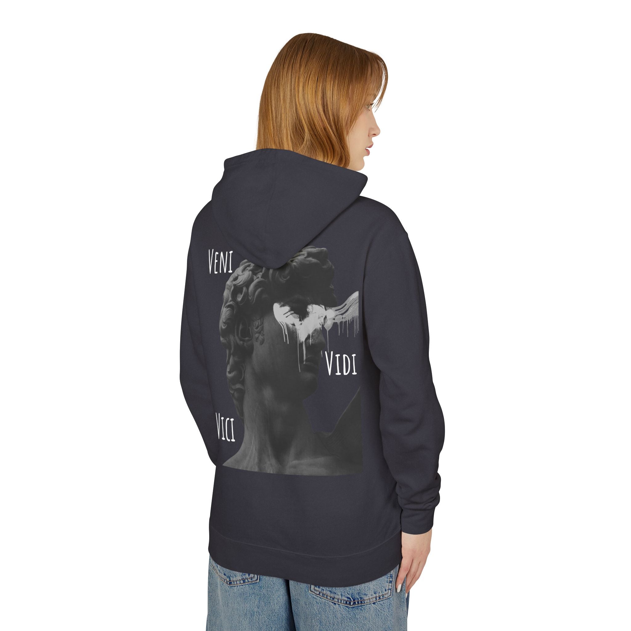“Veni Vidi Vici” Statue Graphic Hoodie — Lightweight Vintage Art Pullover