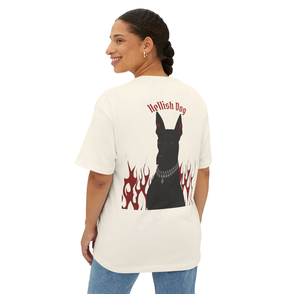 Boxy Tee — "Hellish Dog" Graphic T‑Shirt with Doberman & Flames