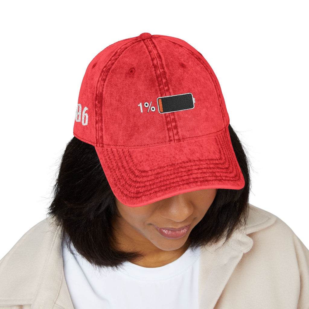 Vintage Embroidered Cap — 1% Low Battery Graphic