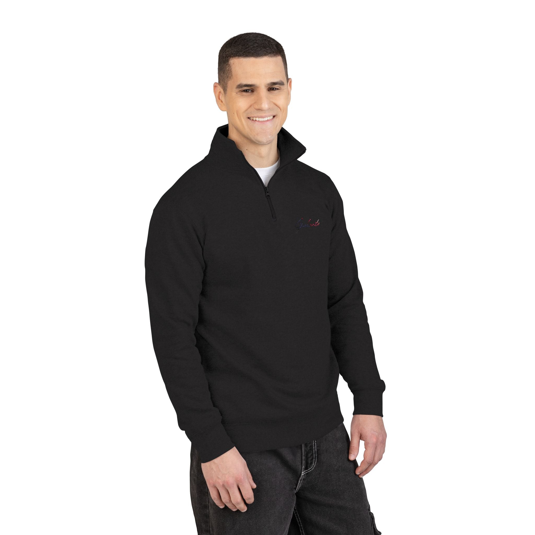 Embroidered 'Veni Vidi Vici' Quarter-Zip Pullover