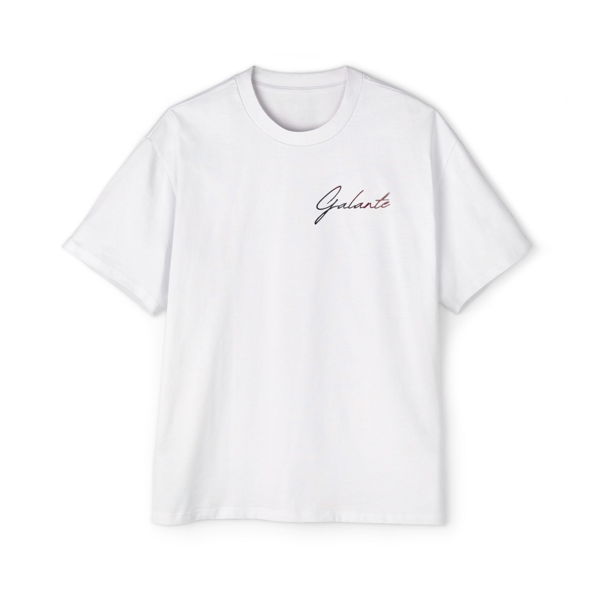 Oversized Tee — 'Galante' Script Front & Floral Head Portrait Back