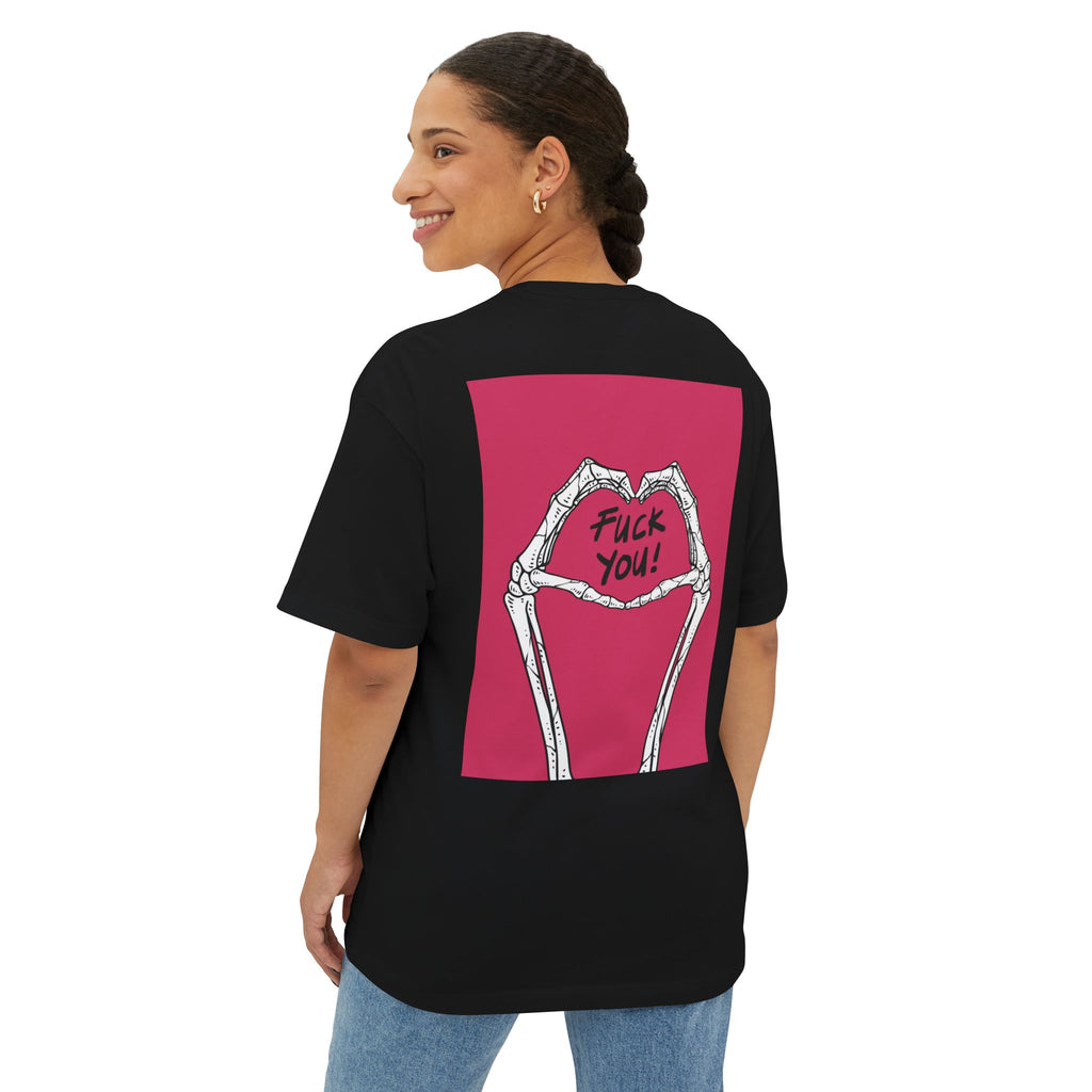 Boxy Tee — Skeleton Heart Graphic with "Fuck You!" Back Print