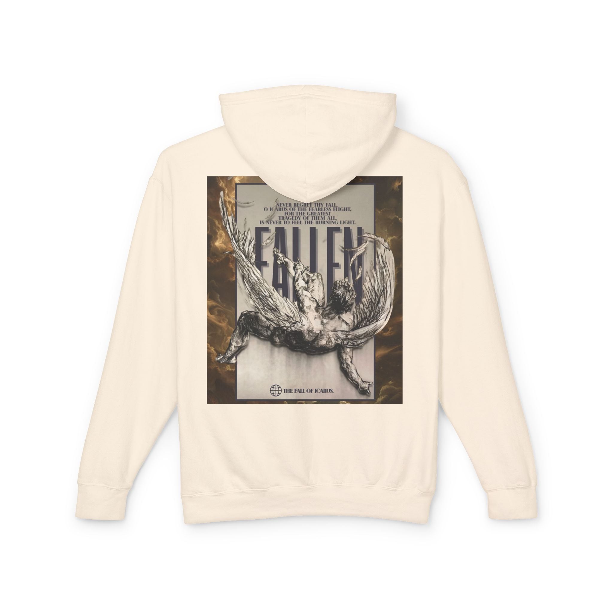 Fallen Graphic Hoodie — Vintage Angel Illustration Back with 'Galante' Script Chest