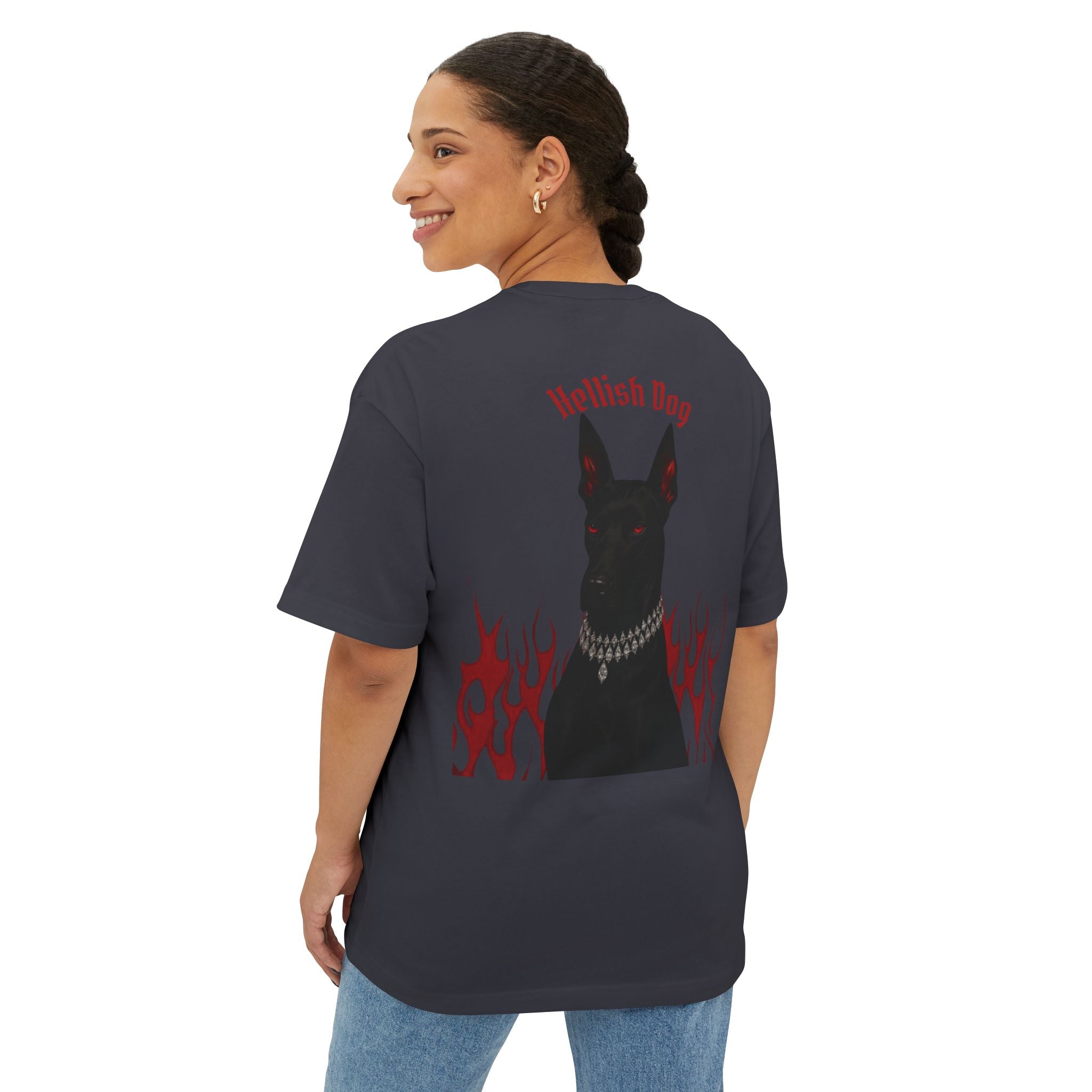Boxy Tee — "Hellish Dog" Graphic T‑Shirt with Doberman & Flames