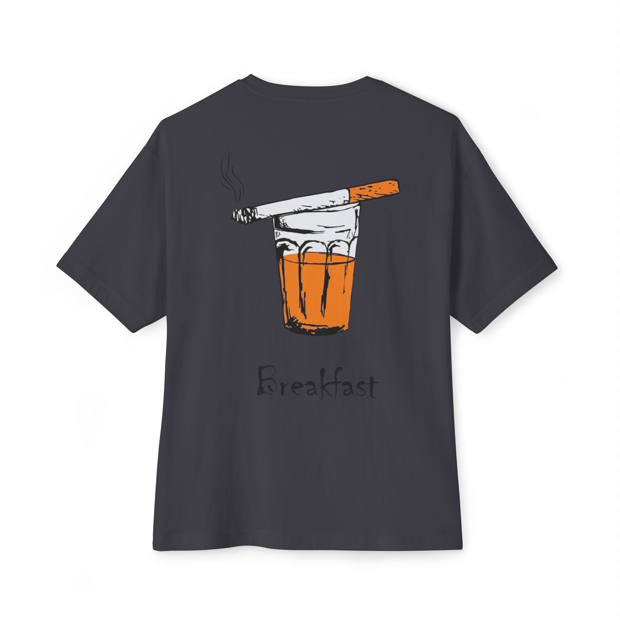 Breakfast Graphic Tee — Cigarette & Drink Illustration Oversized Boxy T‑Shirt
