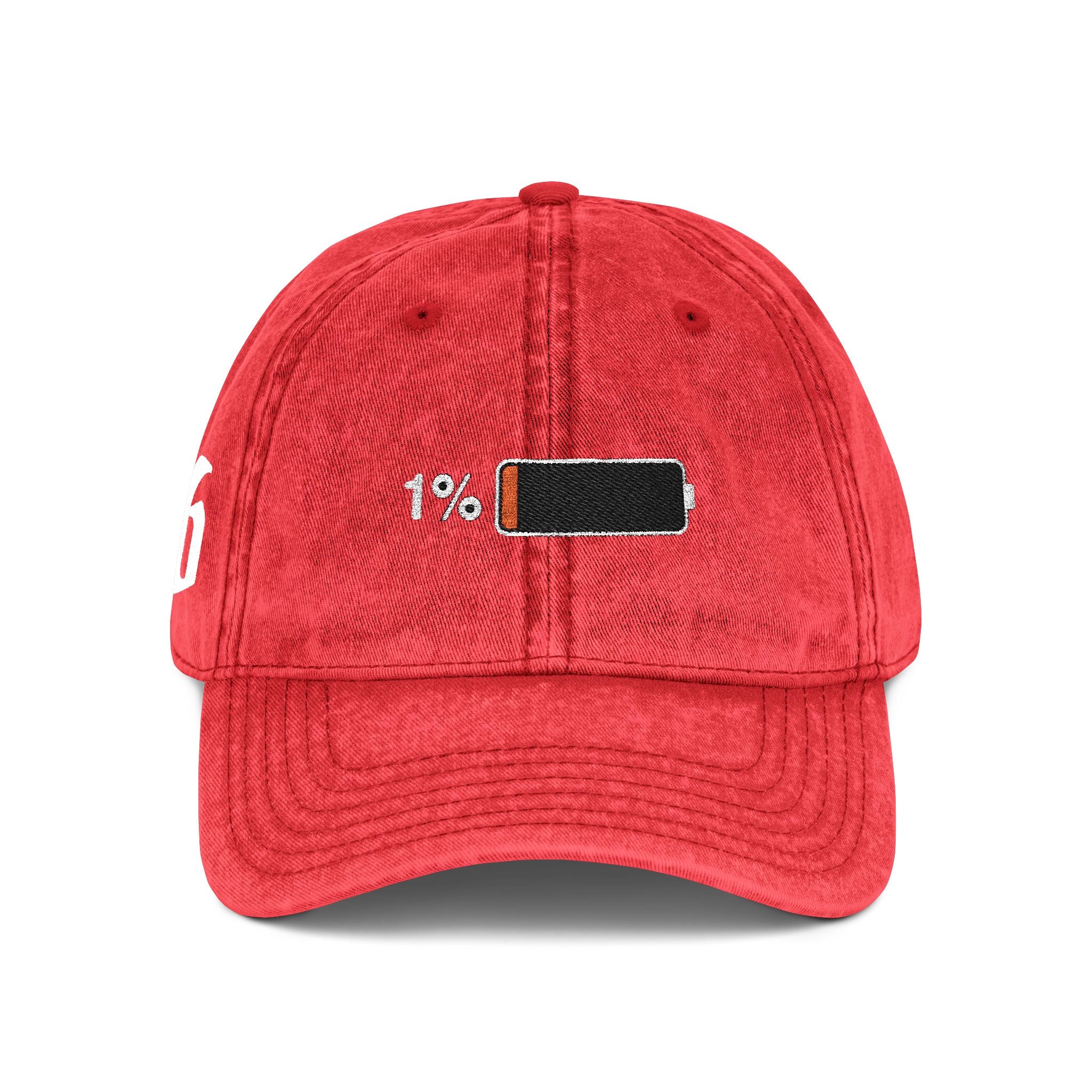 Vintage Embroidered Cap — 1% Low Battery Graphic