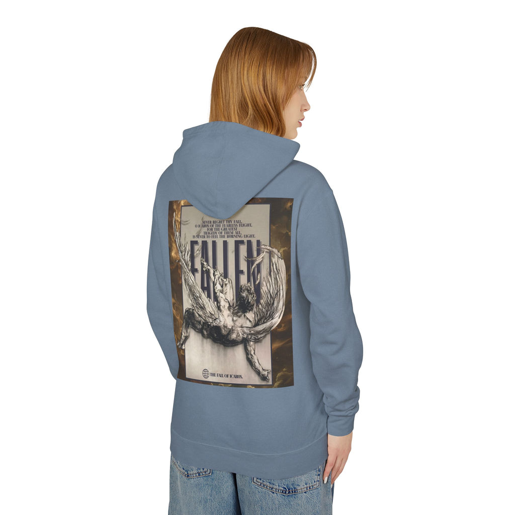 Fallen Graphic Hoodie — Vintage Angel Illustration Back with 'Galante' Script Chest