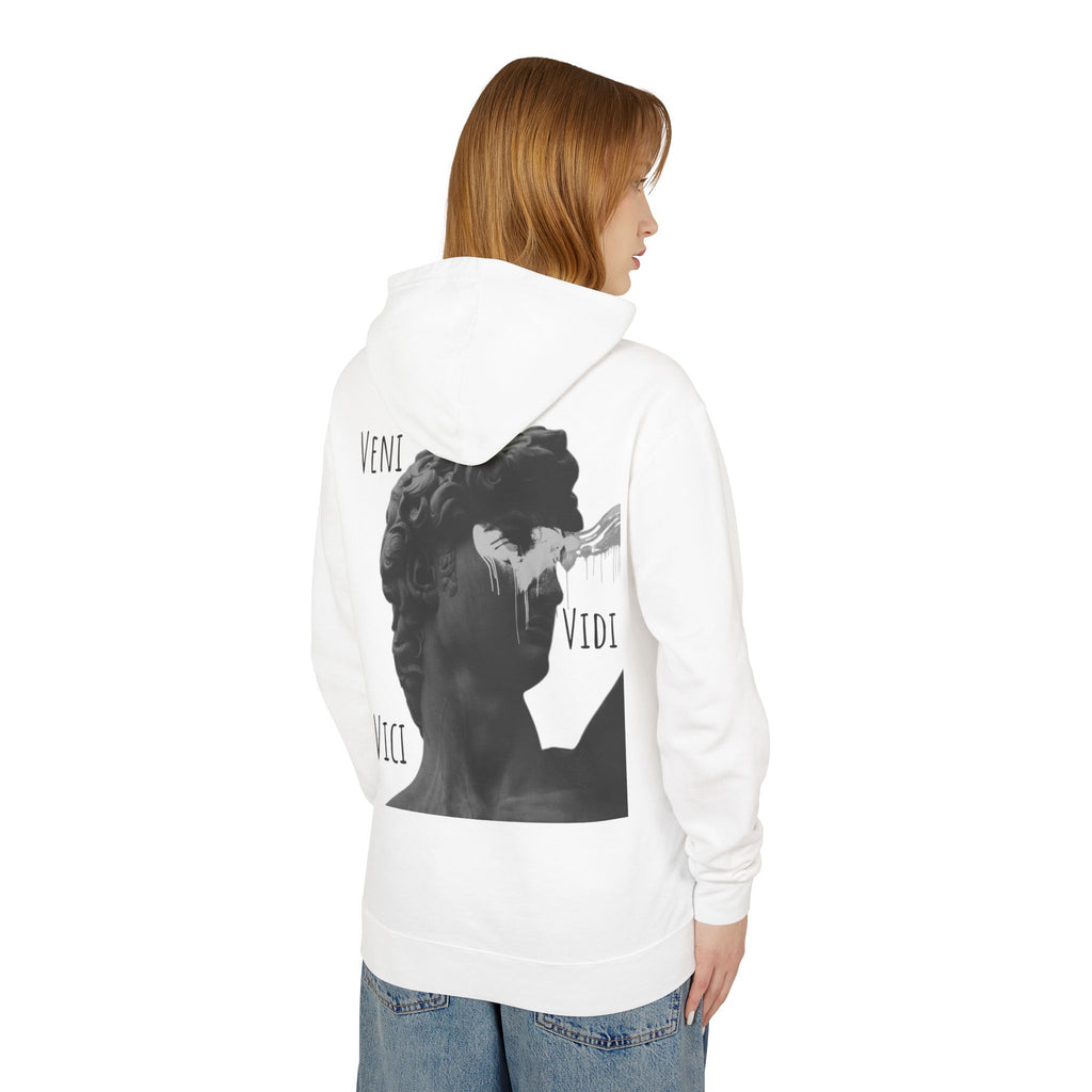 “Veni Vidi Vici” Statue Graphic Hoodie — Lightweight Vintage Art Pullover