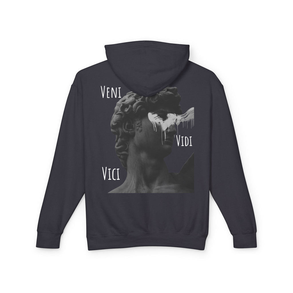 “Veni Vidi Vici” Statue Graphic Hoodie — Lightweight Vintage Art Pullover