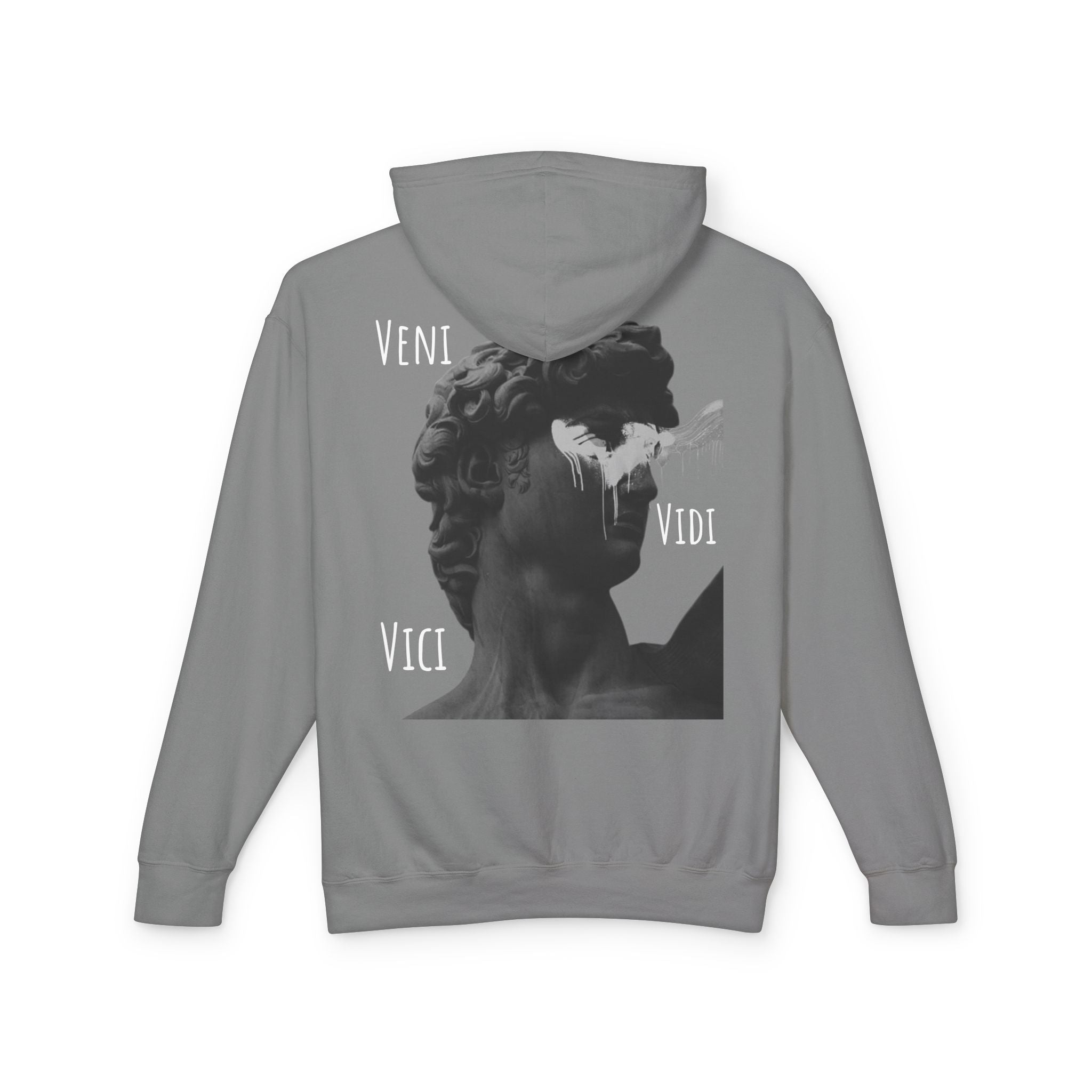 “Veni Vidi Vici” Statue Graphic Hoodie — Lightweight Vintage Art Pullover