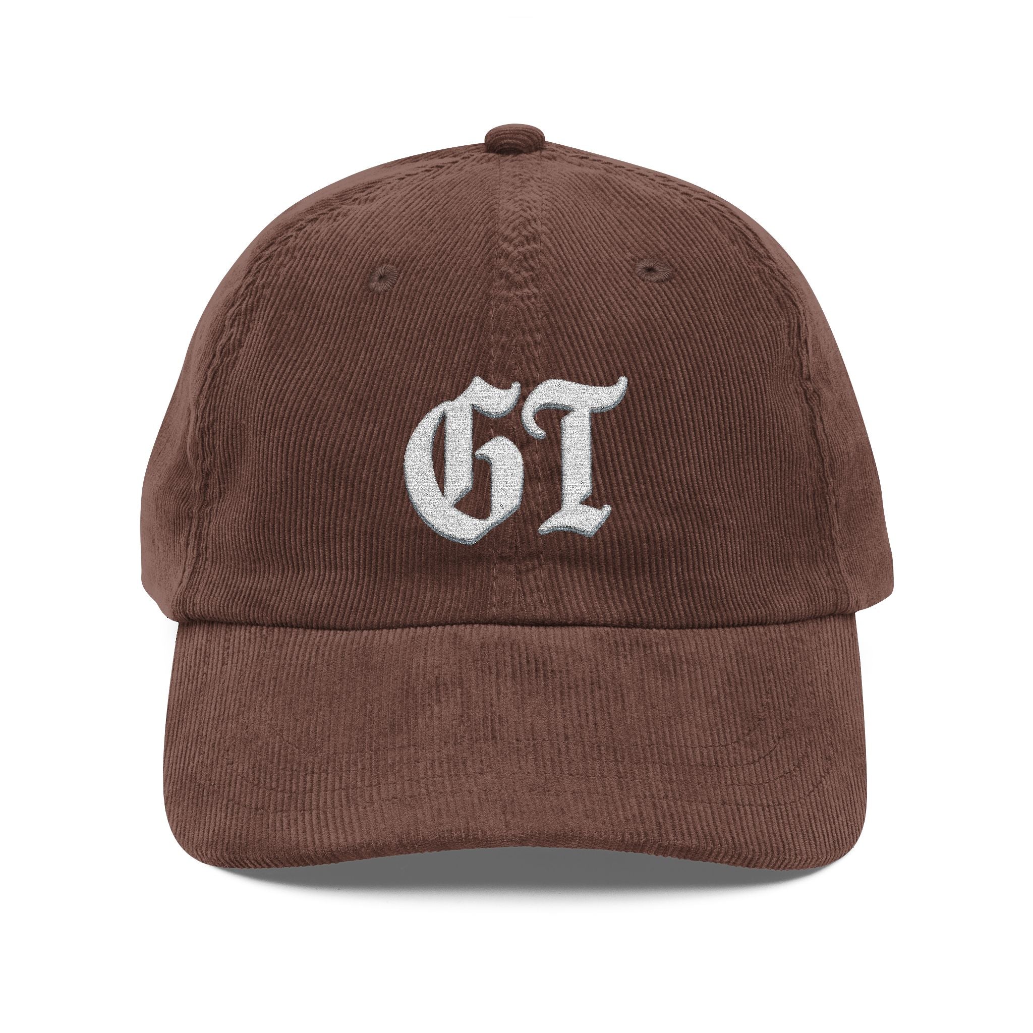 Vintage Corduroy Baseball Cap — Embroidered 'GT' Old English Logo, Retro Casual Hat