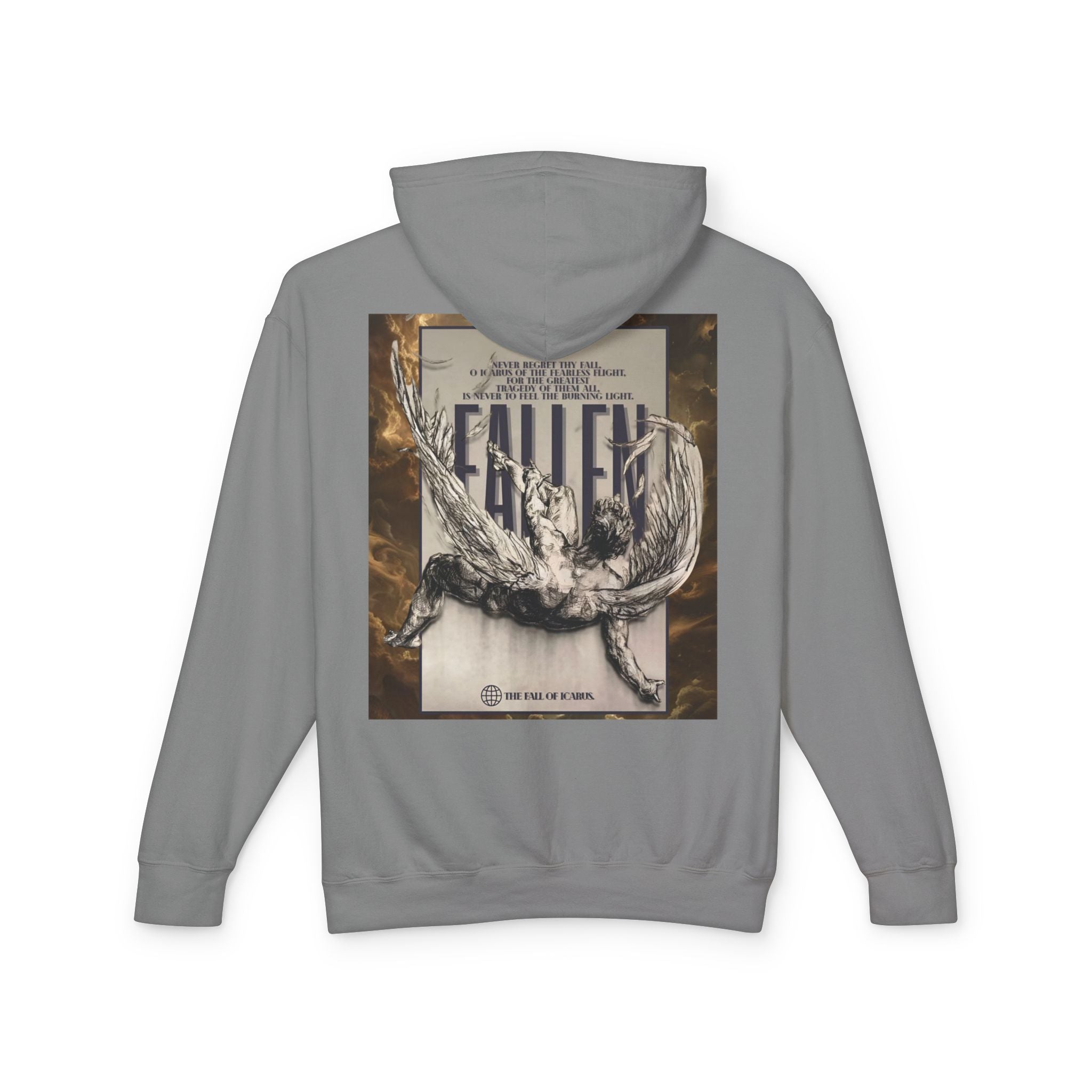 Fallen Graphic Hoodie — Vintage Angel Illustration Back with 'Galante' Script Chest