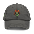 Alien Embroidered Distressed Dad Hat – Retro Bucket Cap Graphic