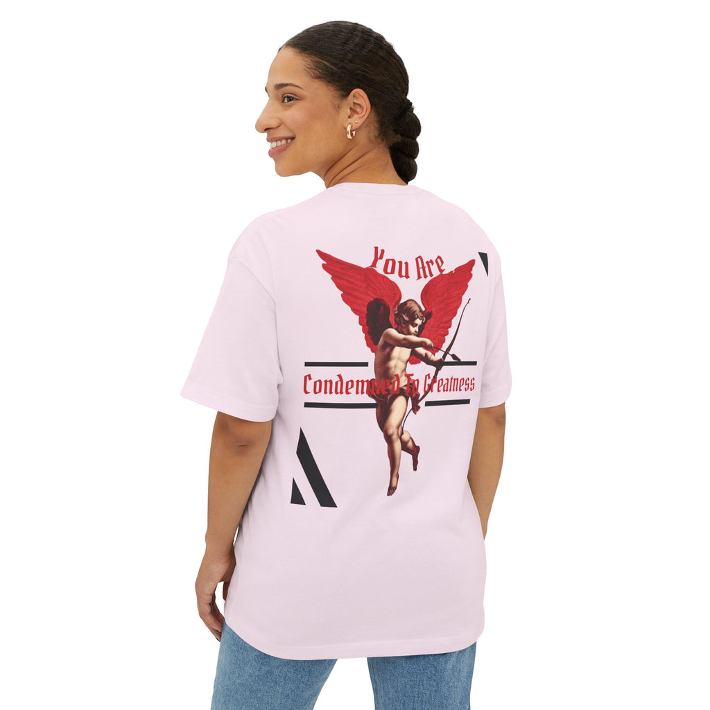 Oversized Boxy Tee — 'You Are Condemned To Greatness' Angel Graphic
