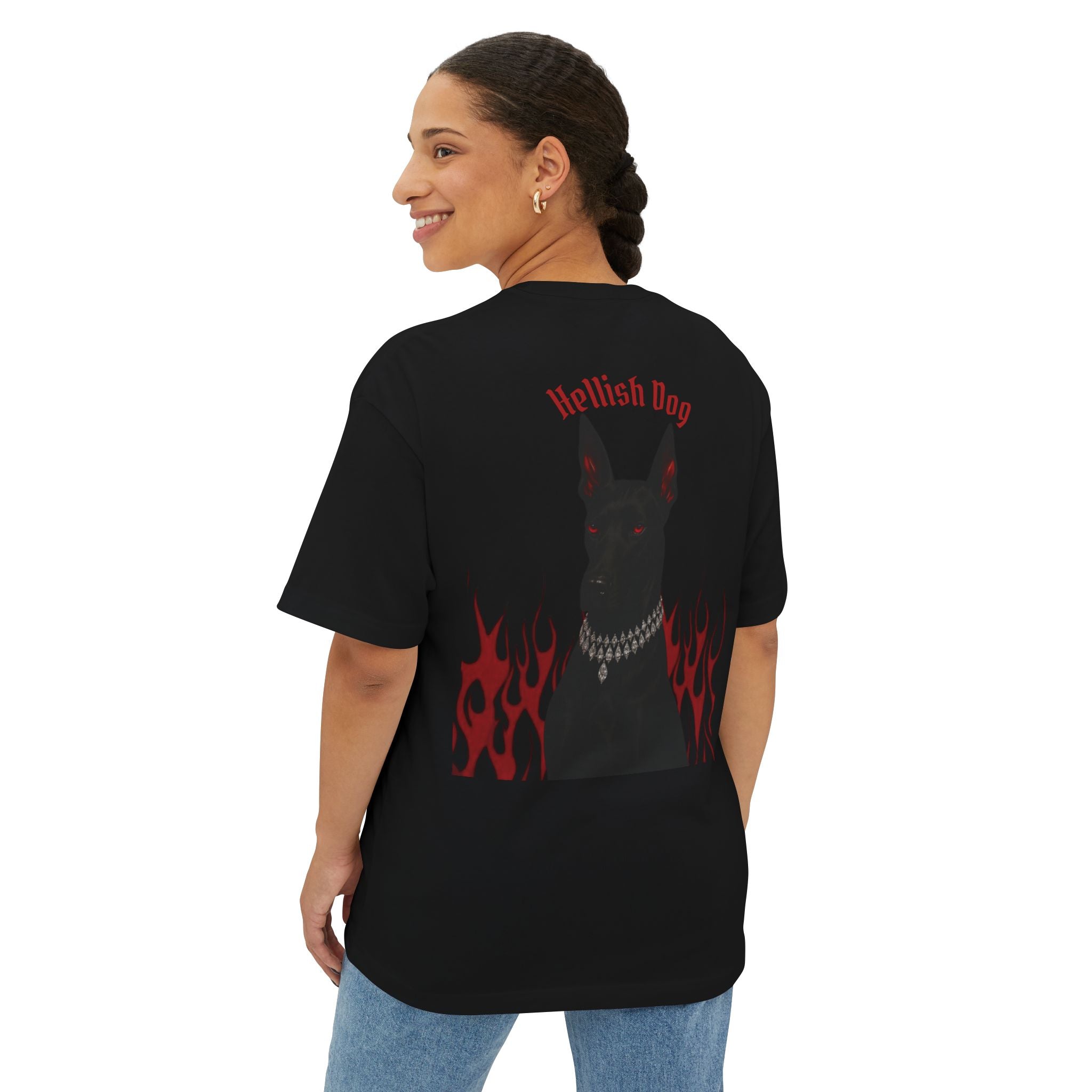 Boxy Tee — "Hellish Dog" Graphic T‑Shirt with Doberman & Flames
