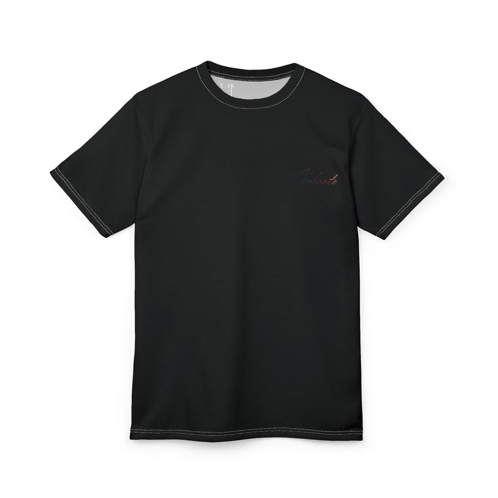 Minimal Script Chest Tee — Black Cut & Sew T‑Shirt