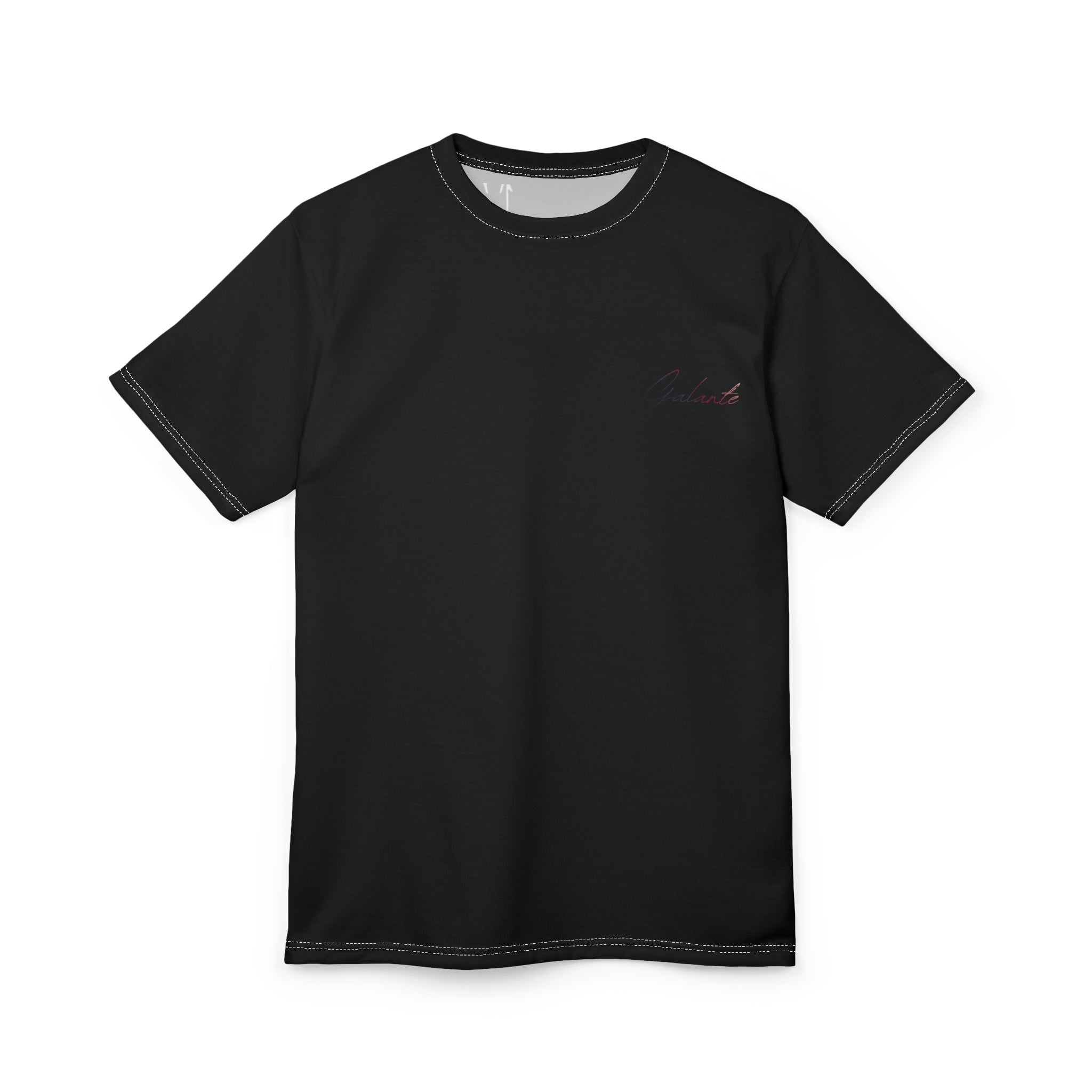 Minimal Script Chest Tee — Black Cut & Sew T‑Shirt