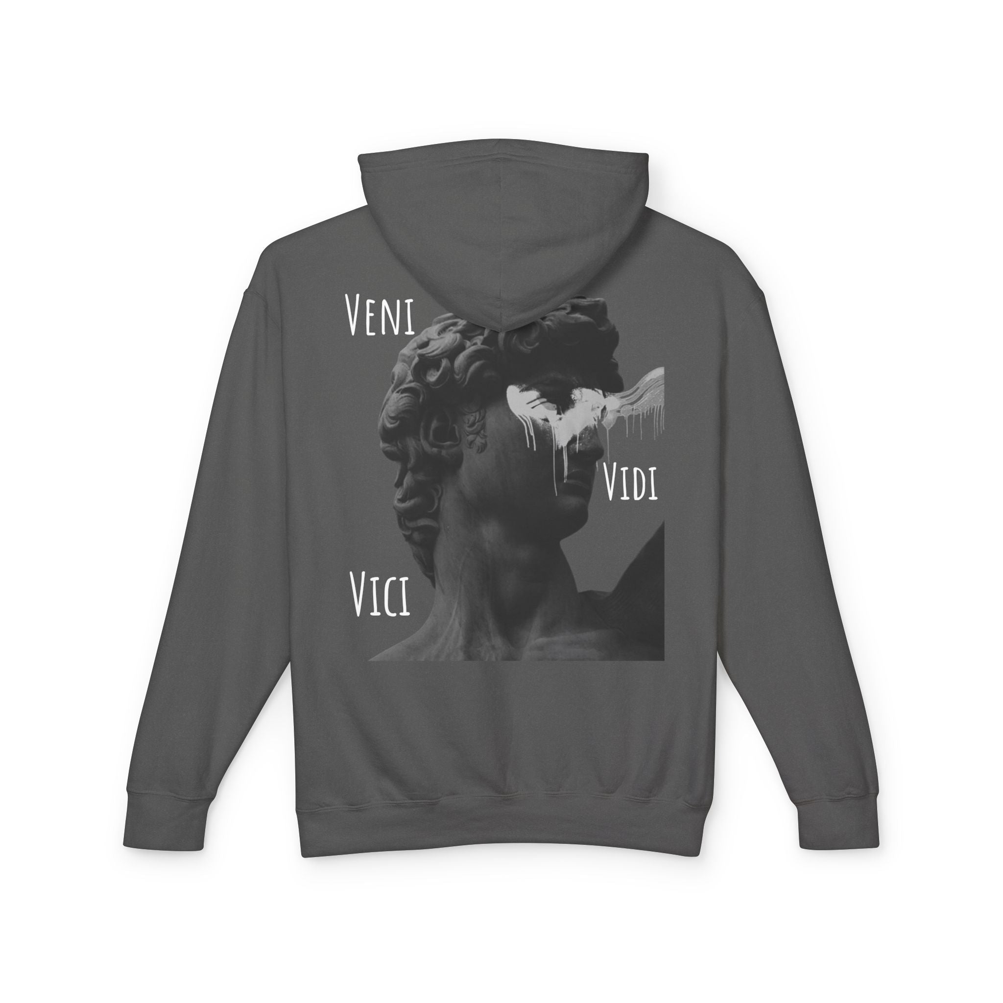 “Veni Vidi Vici” Statue Graphic Hoodie — Lightweight Vintage Art Pullover
