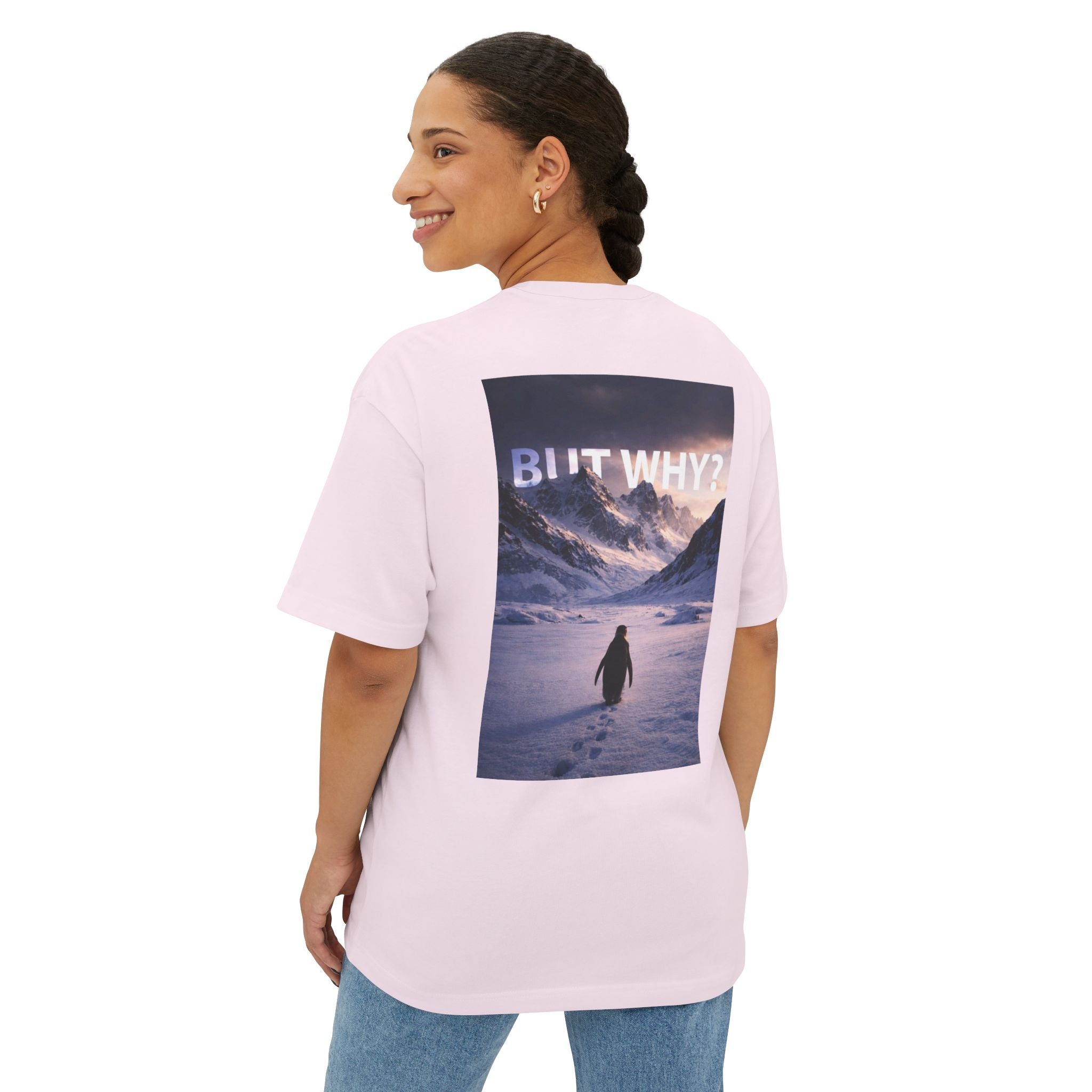 Unisex Oversized Boxy Tee - 'But Why?' Mountain Design