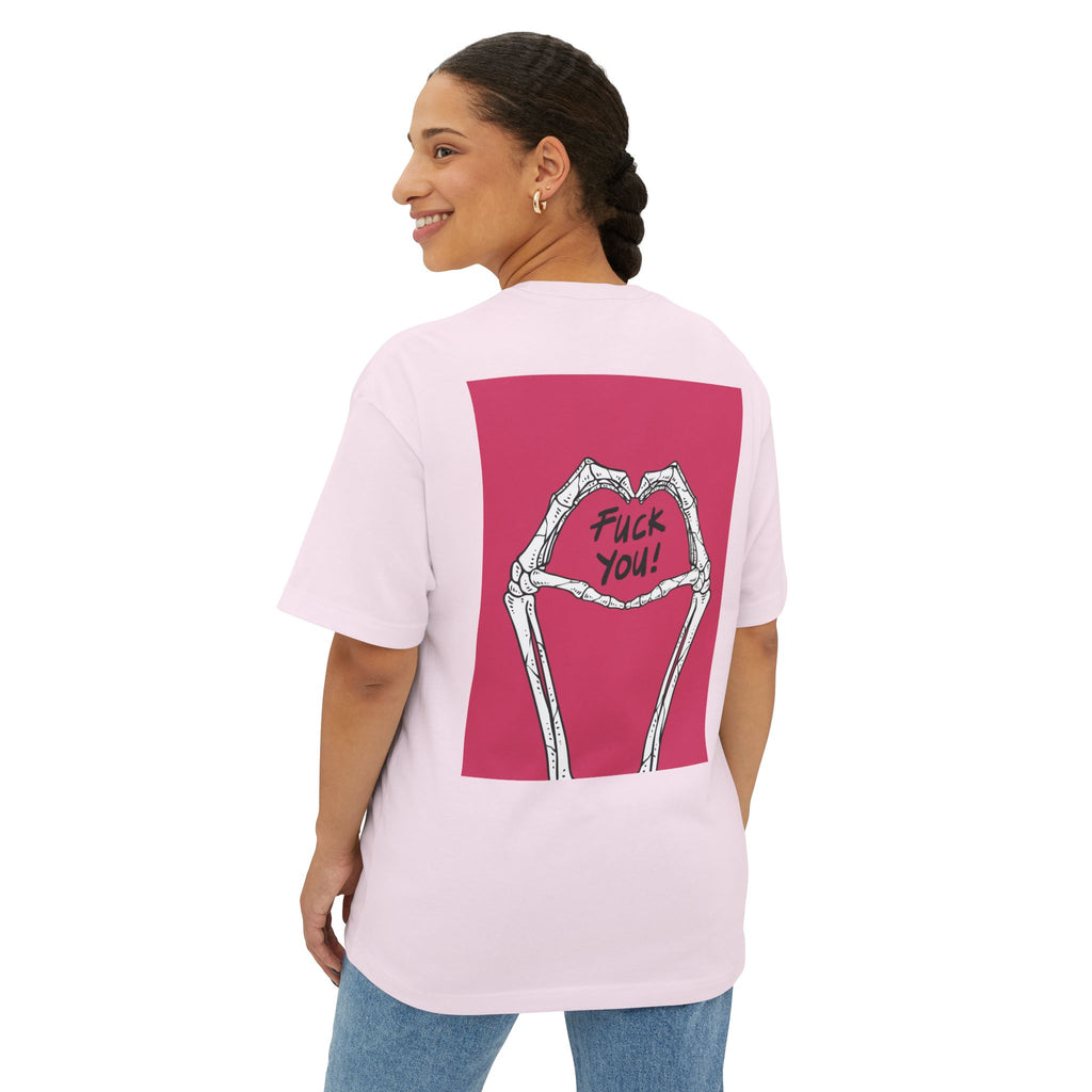 Boxy Tee — Skeleton Heart Graphic with "Fuck You!" Back Print
