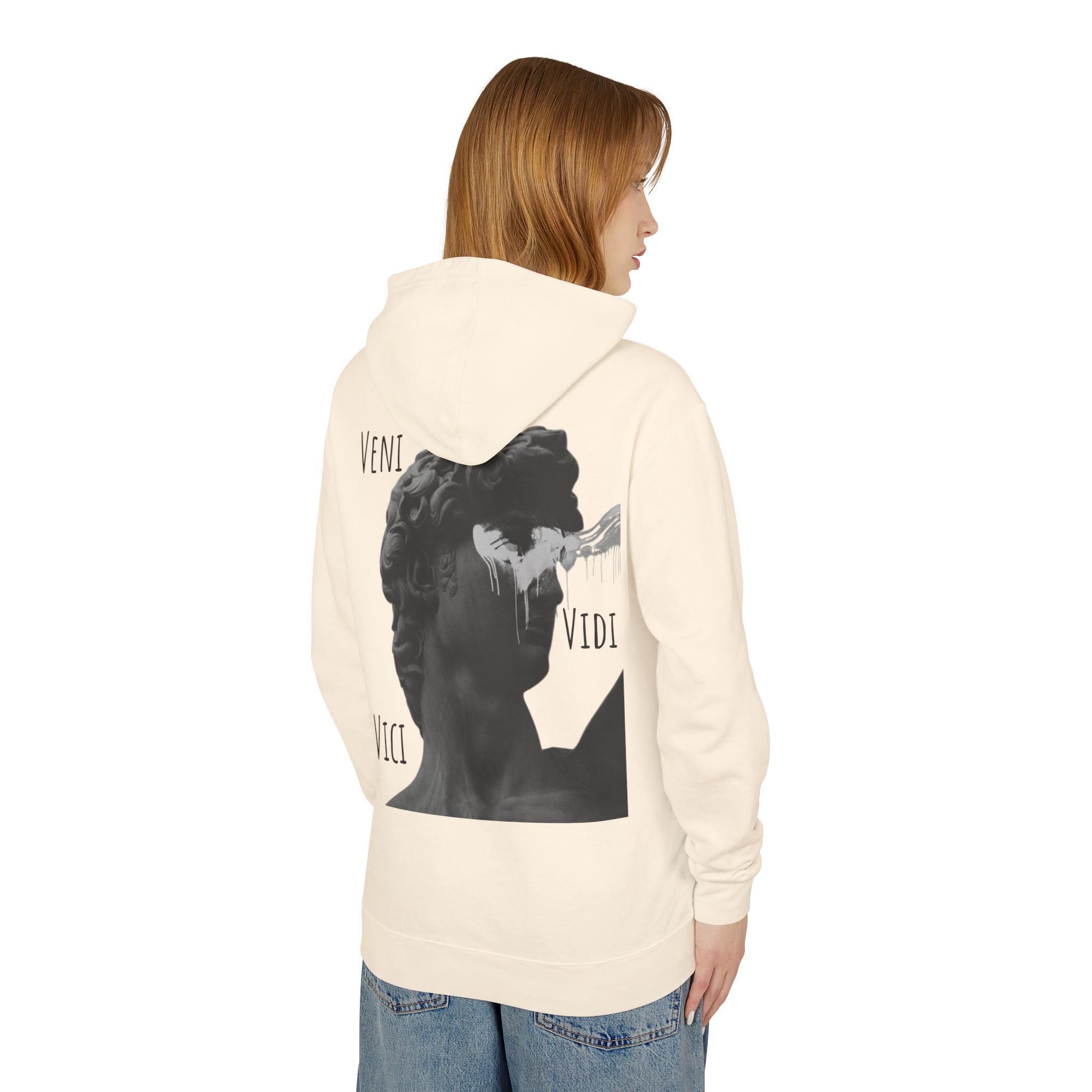 “Veni Vidi Vici” Statue Graphic Hoodie — Lightweight Vintage Art Pullover