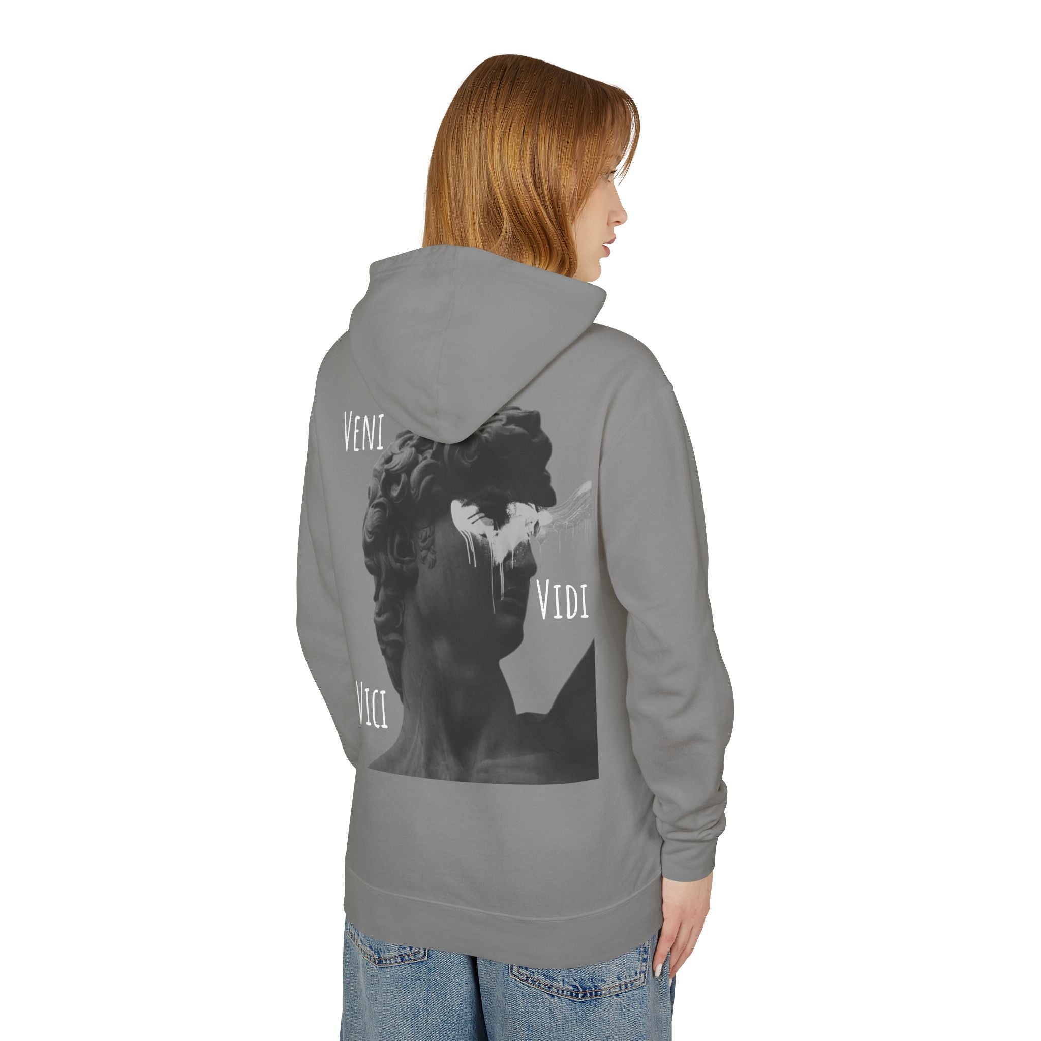 “Veni Vidi Vici” Statue Graphic Hoodie — Lightweight Vintage Art Pullover