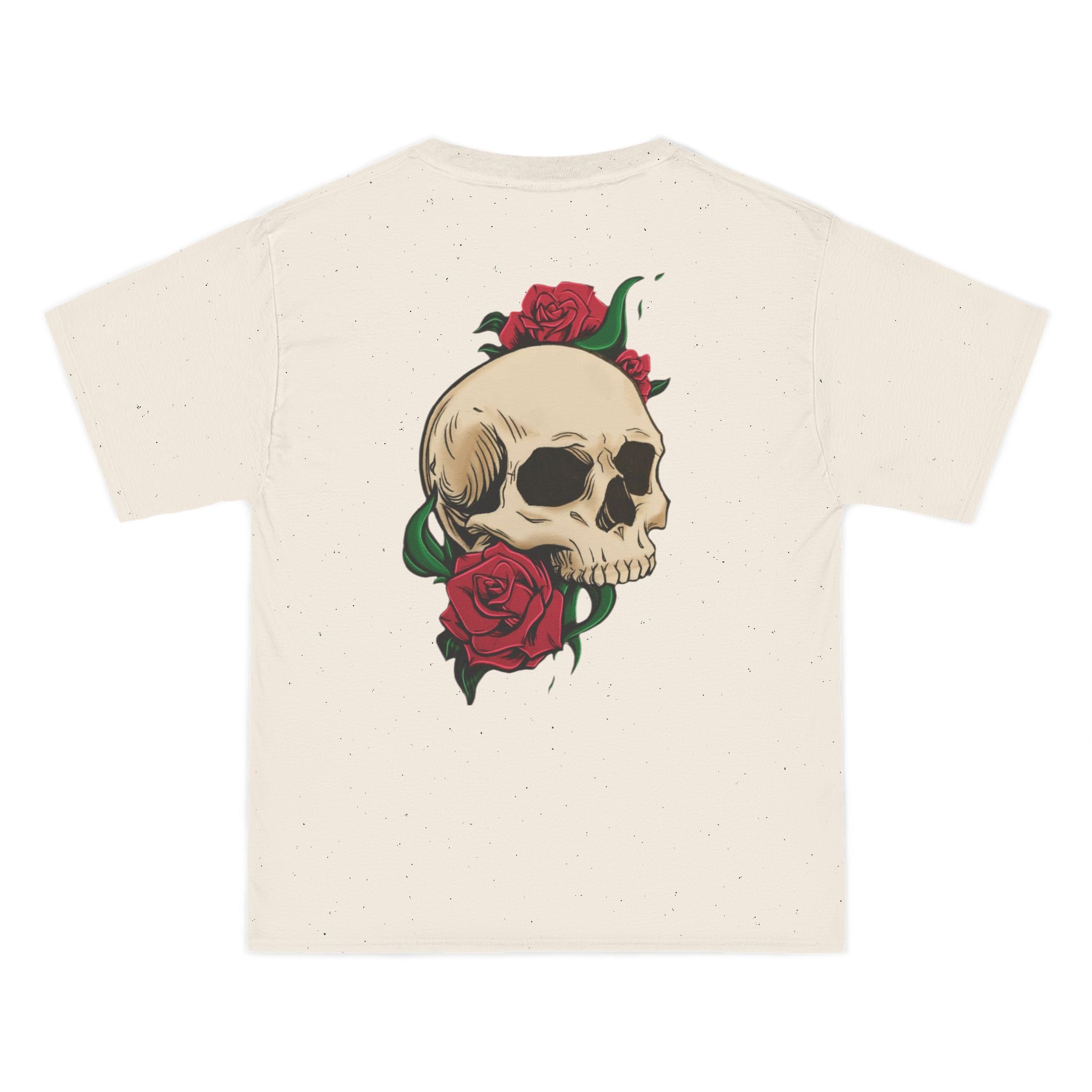 OVERSIZED Skull & Roses Graphic T-Shirt — Vintage Skull Back Print with Script Front