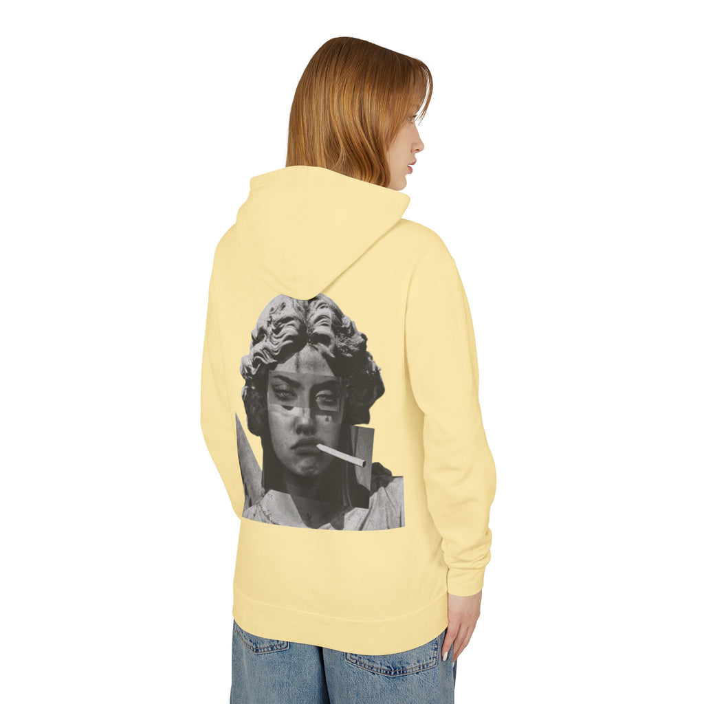 Statue Smoking Hoodie — Retro Grayscale Angel Graphic Hoodie